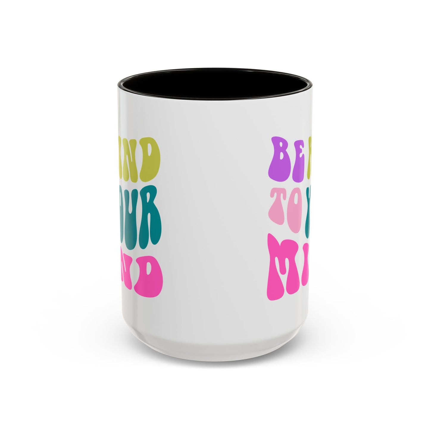 Be Kind To Your Mind Accent Mug – Retro Rainbow Letters | 11oz 15oz Colored Handle