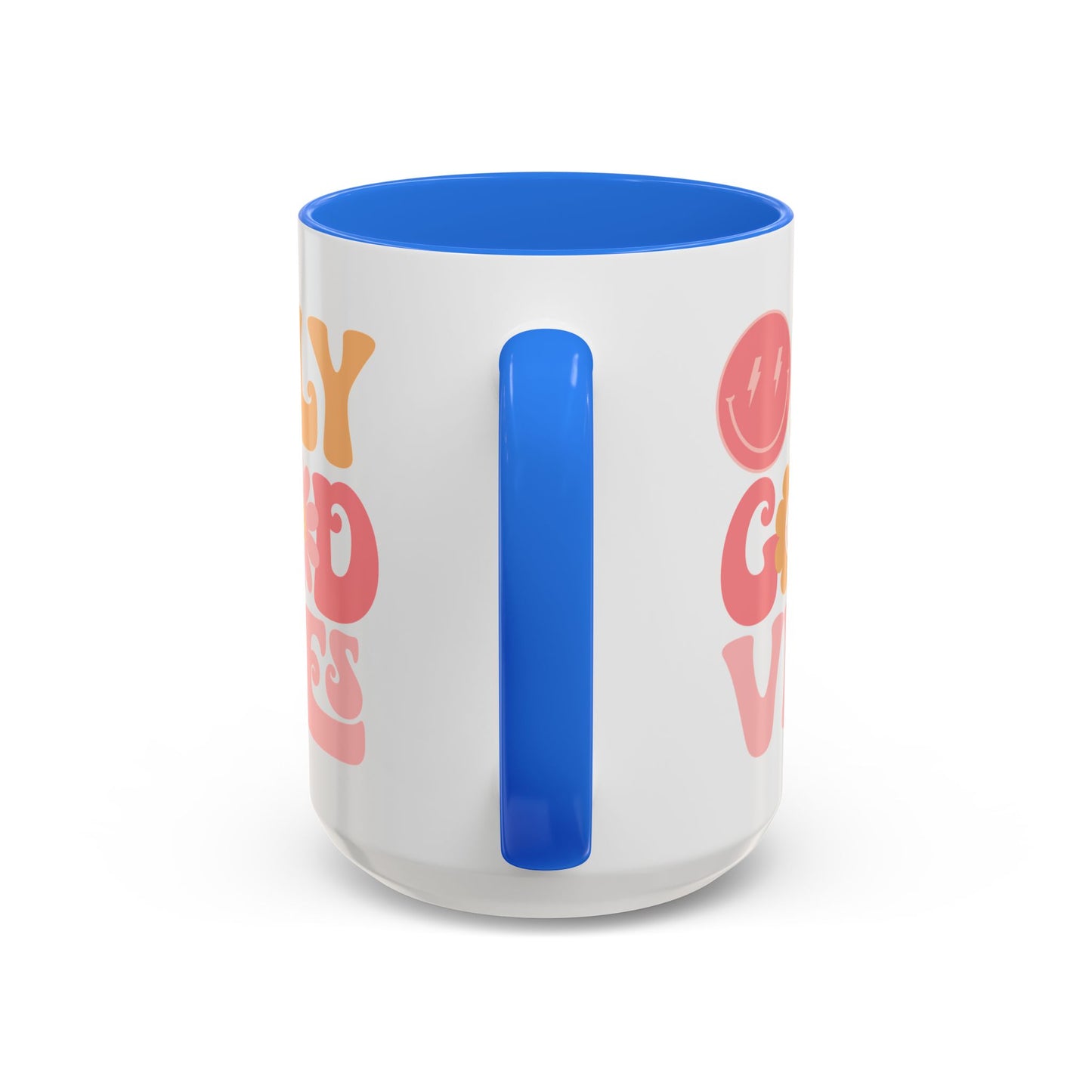 Only Good Vibes Accent Mug – Retro Bubble Letters & Flowers | 11oz 15oz Colored Handle