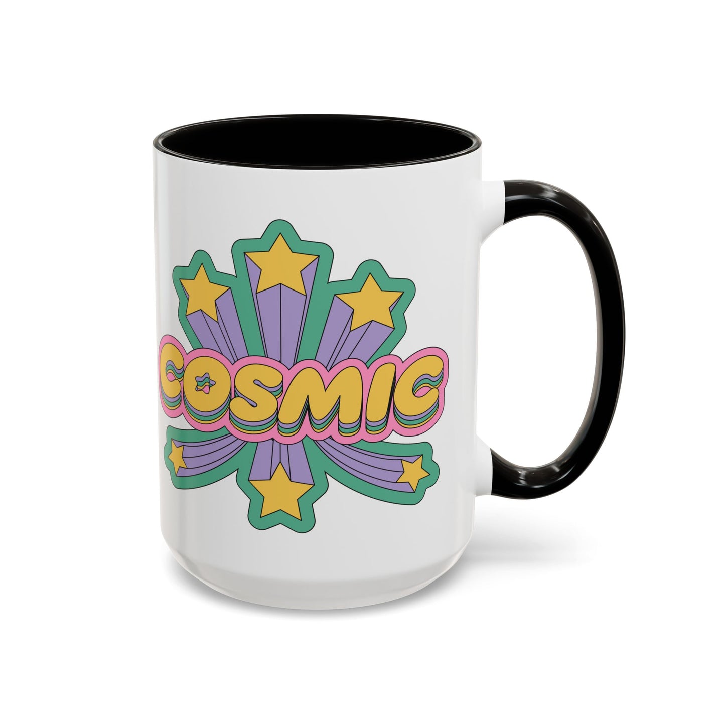 COSMIC Accent Mug – Retro Stars Burst | 11oz 15oz Colored Handle