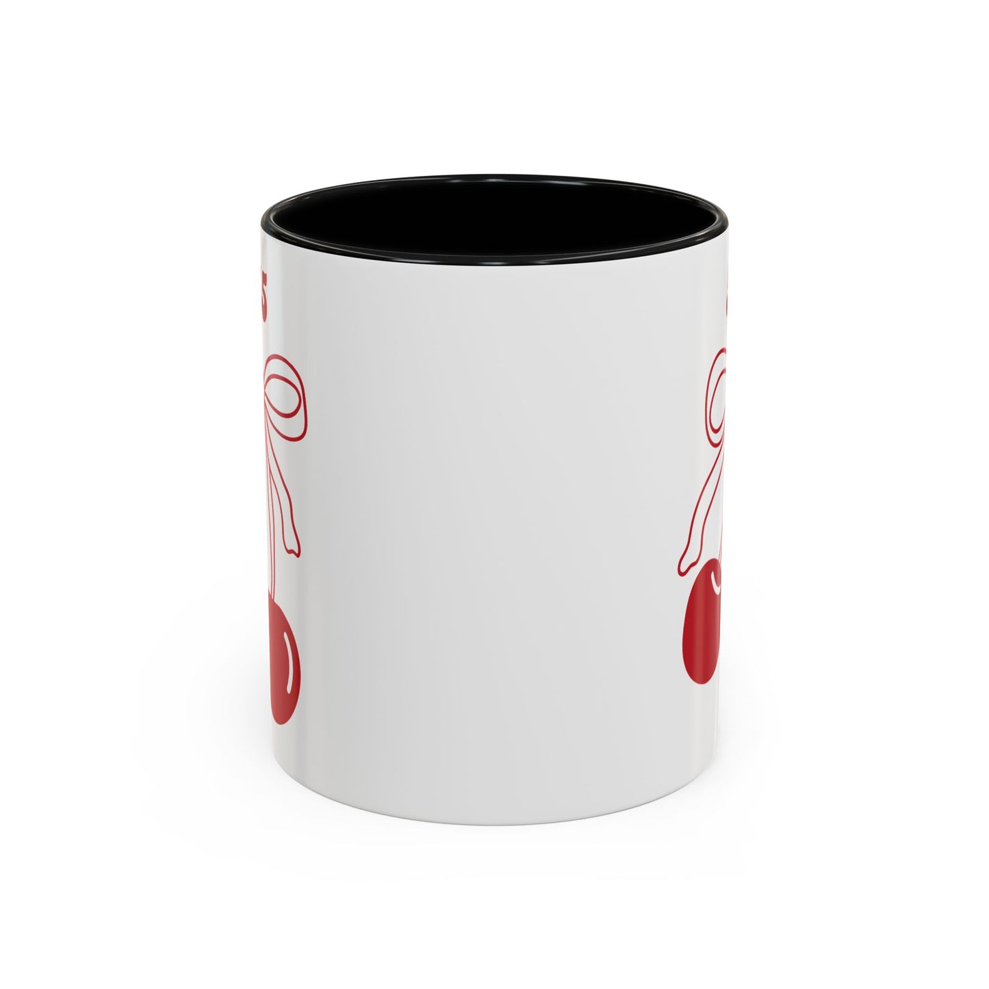 555 Angel Number Cherries Accent Mug – Coquette Bow Kawaii | 11oz 15oz — Pink, Red, Navy, Light Blue, Orange, Purple, Yellow