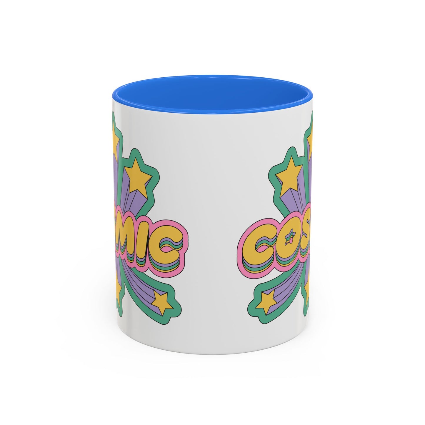 COSMIC Accent Mug – Retro Stars Burst | 11oz 15oz Colored Handle