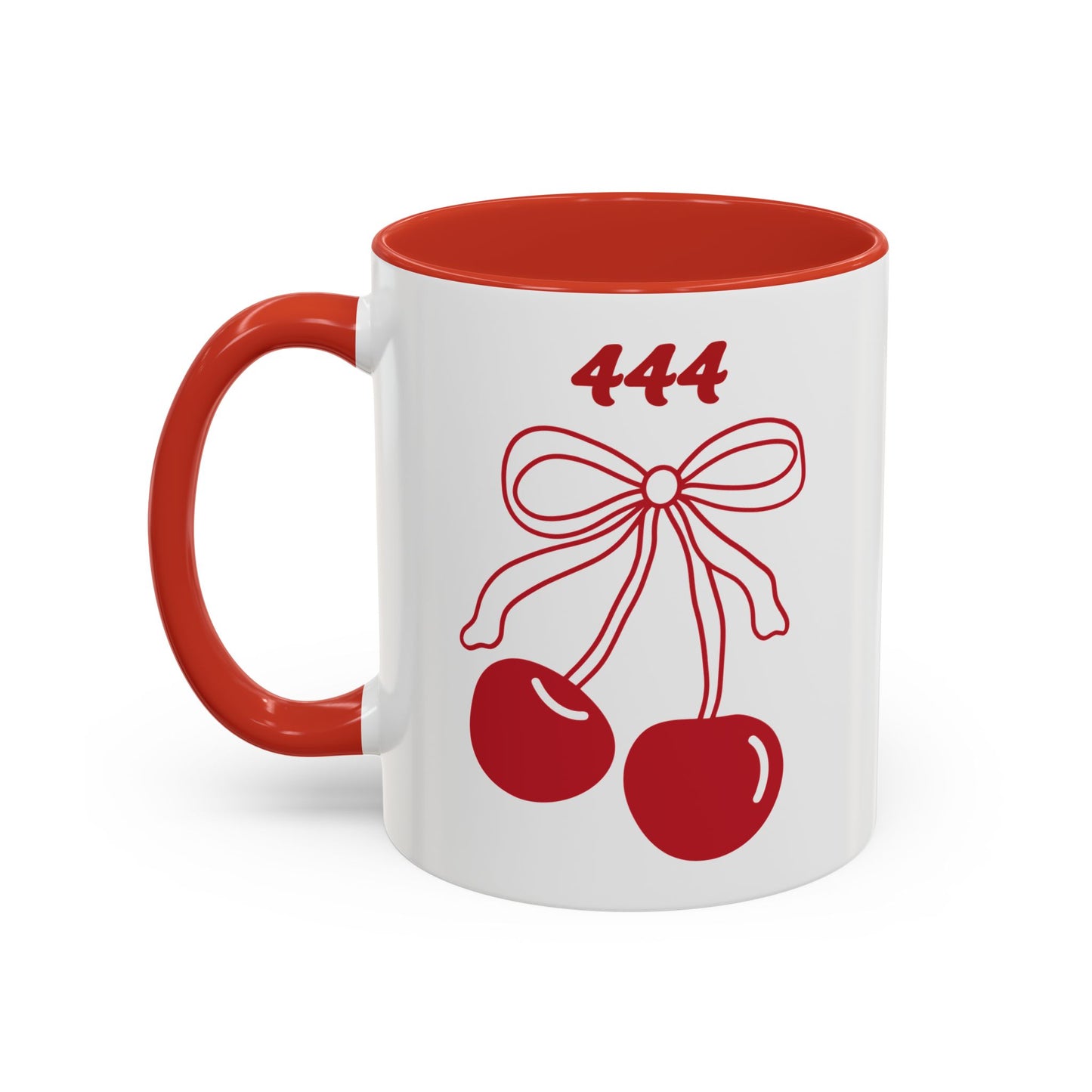 444 Angel Number Cherries Accent Mug – Coquette Bow Kawaii | 11oz 15oz — Navy, Light Blue, Orange, Purple, Yellow