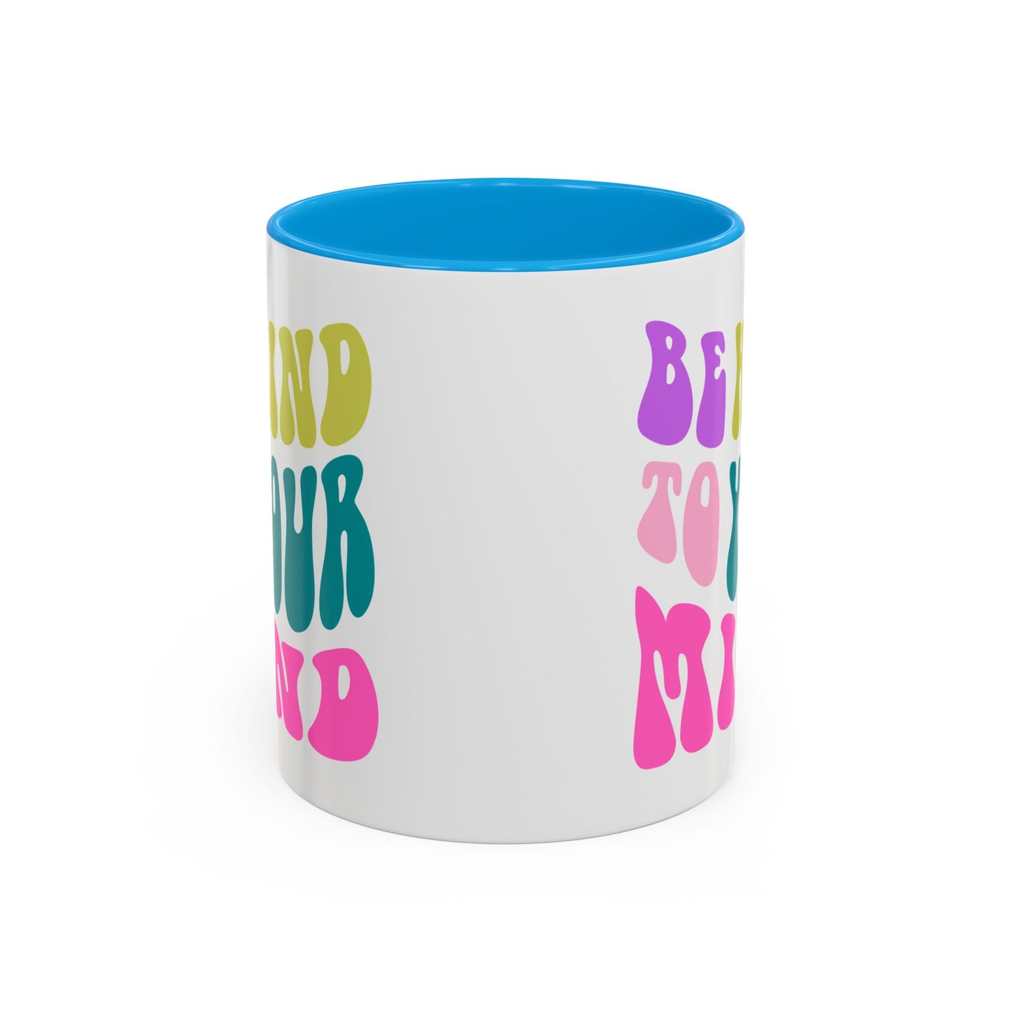Be Kind To Your Mind Accent Mug – Retro Rainbow Letters | 11oz 15oz Colored Handle