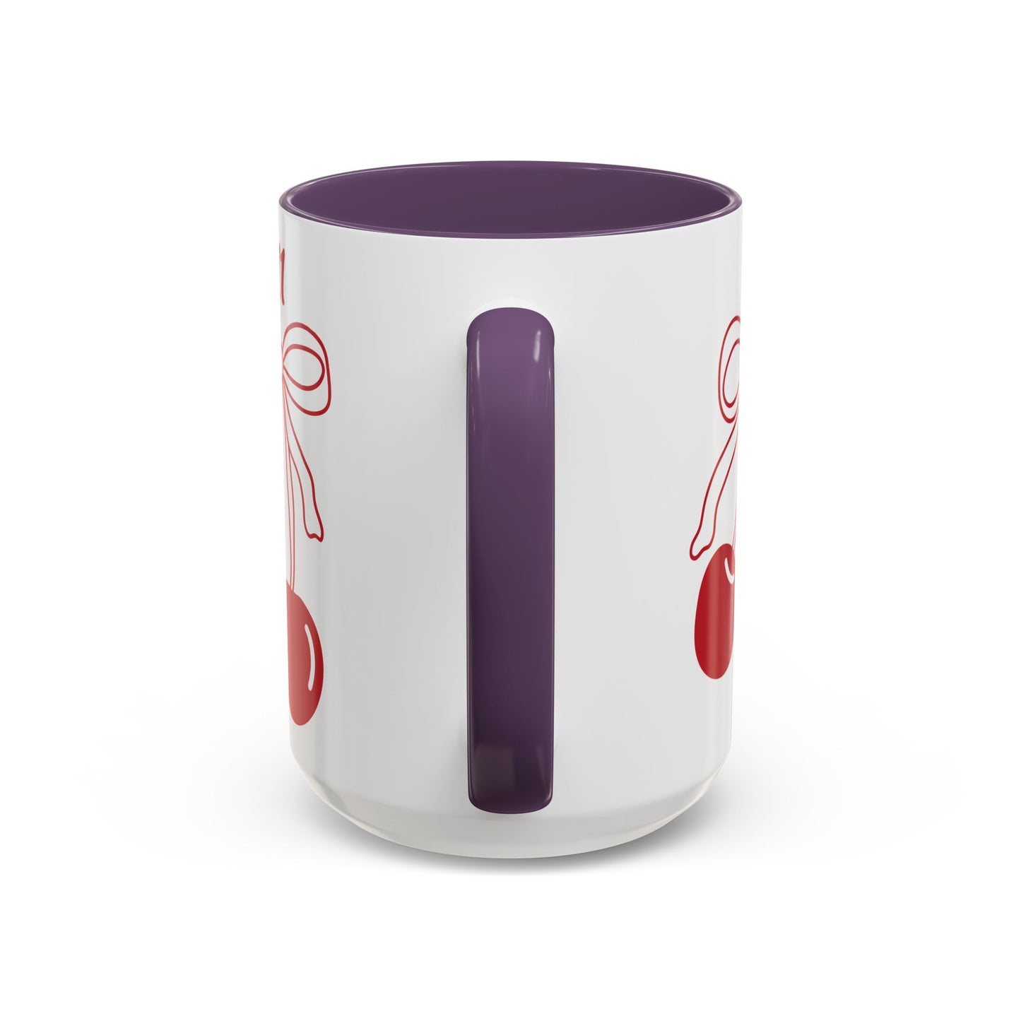 111 Angel Number Cherries Accent Mug – Coquette Bow Kawaii Coffee Mug Aesthetic | 11oz 15oz — Pink, Black, Purple, Yellow, Light Blue