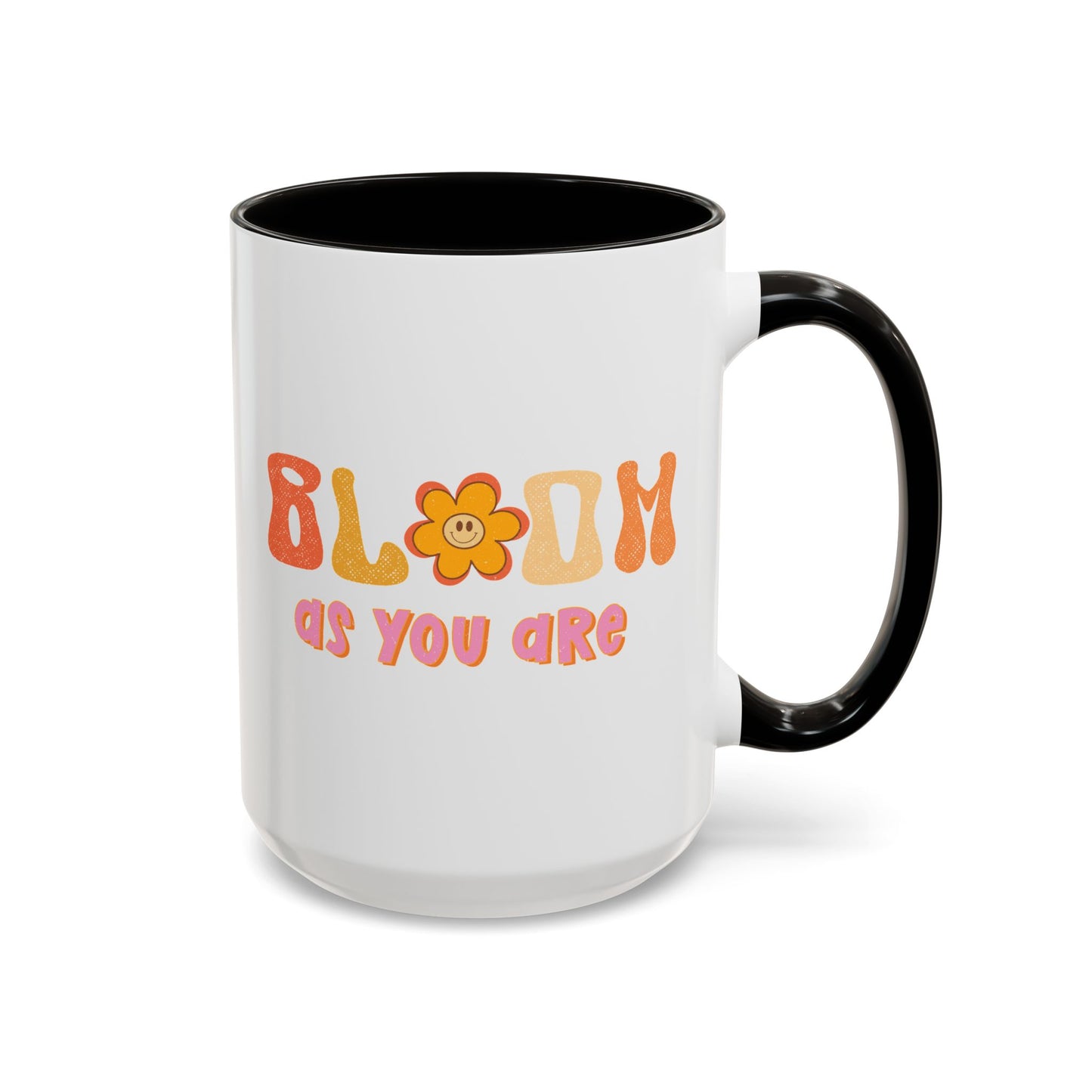 Bloom As You Are Accent Mug – Smiley Flower | 11oz 15oz Colored Handle