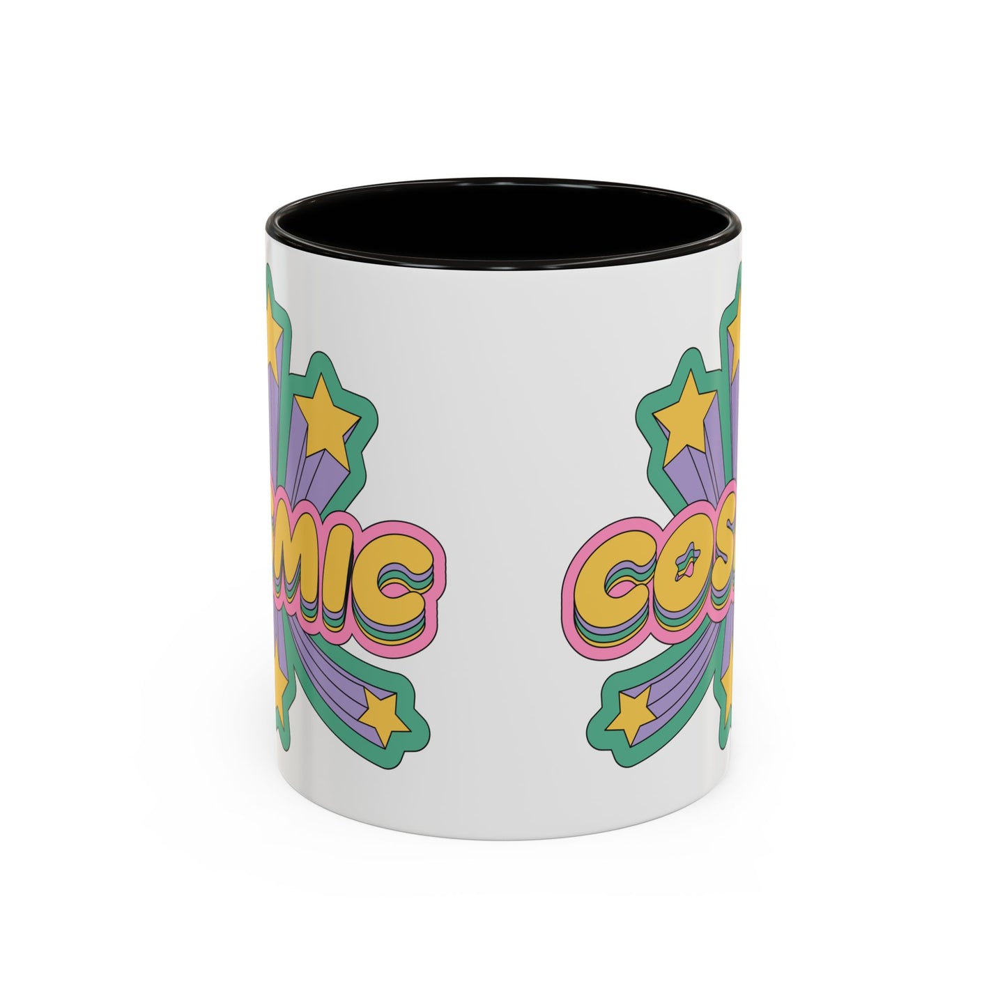 COSMIC Accent Mug – Retro Stars Burst | 11oz 15oz Colored Handle