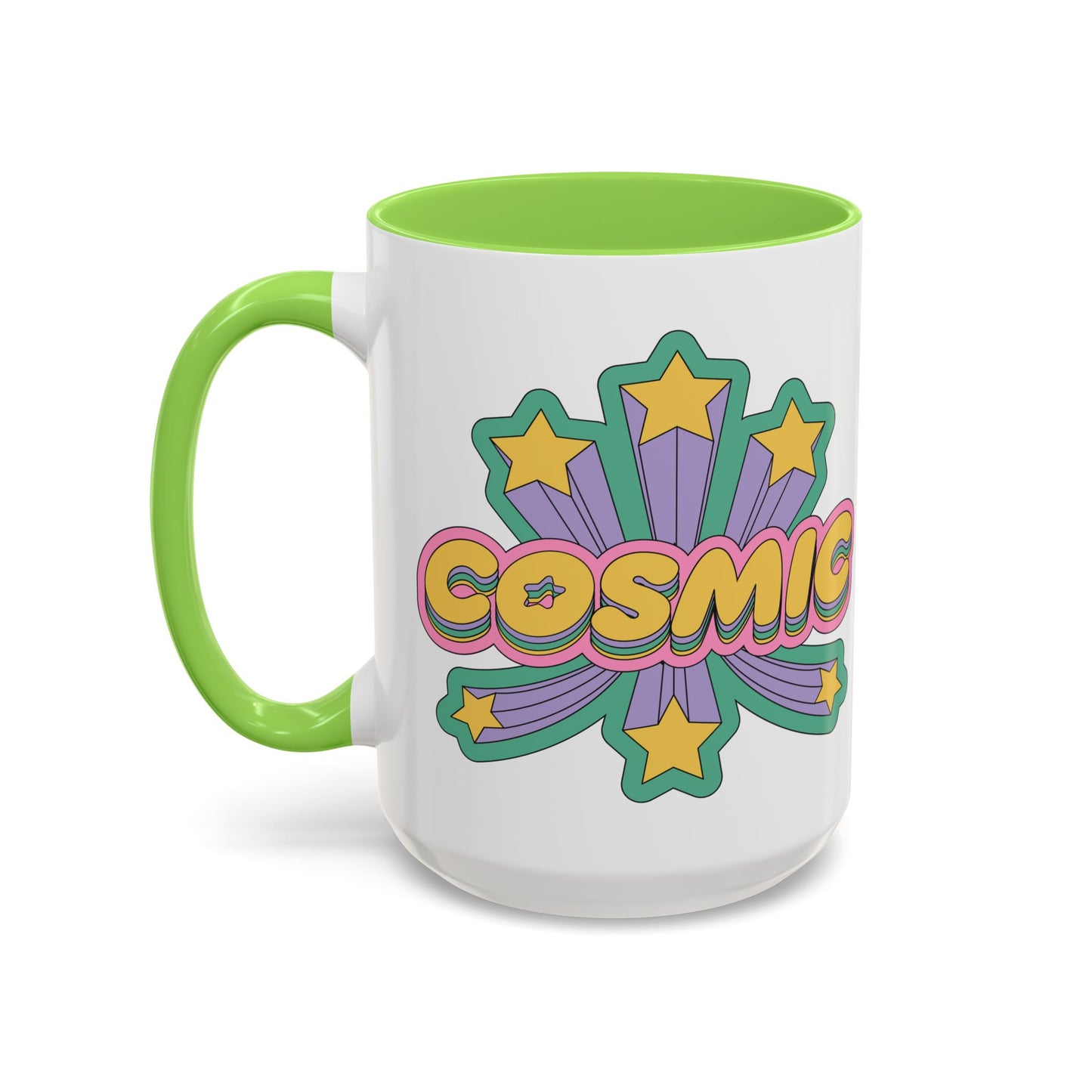 COSMIC Accent Mug – Retro Stars Burst | 11oz 15oz Colored Handle
