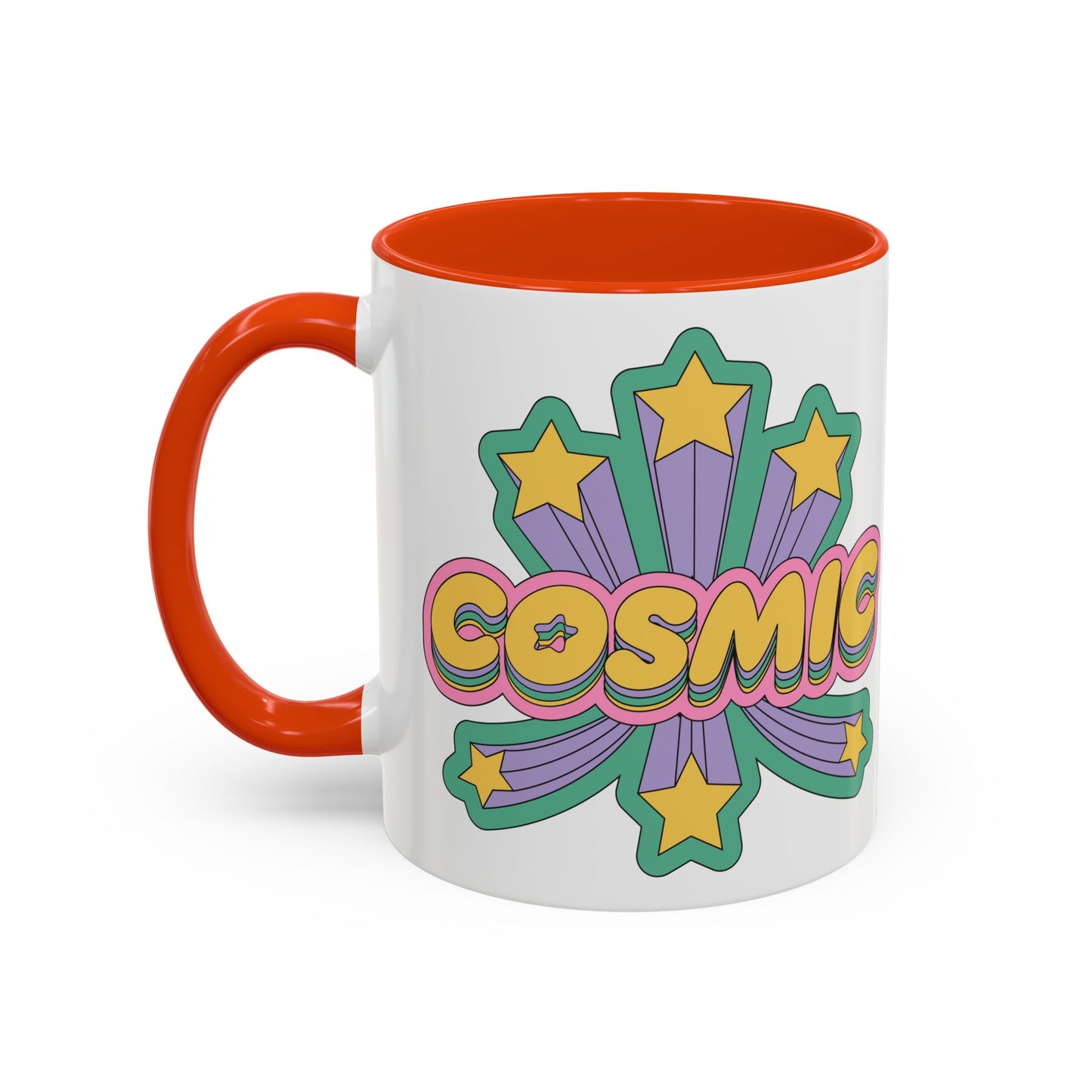 COSMIC Accent Mug – Retro Stars Burst | 11oz 15oz Colored Handle