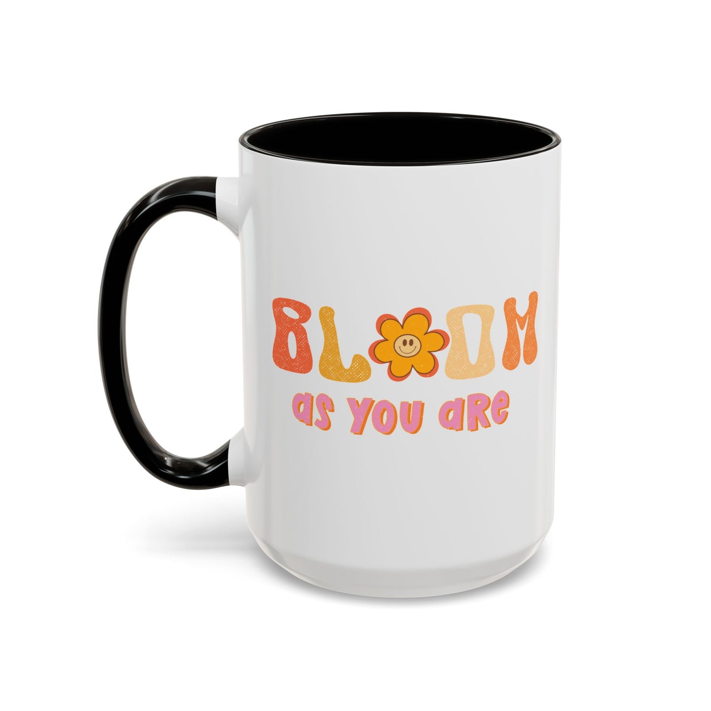 Bloom As You Are Accent Mug – Smiley Flower | 11oz 15oz Colored Handle