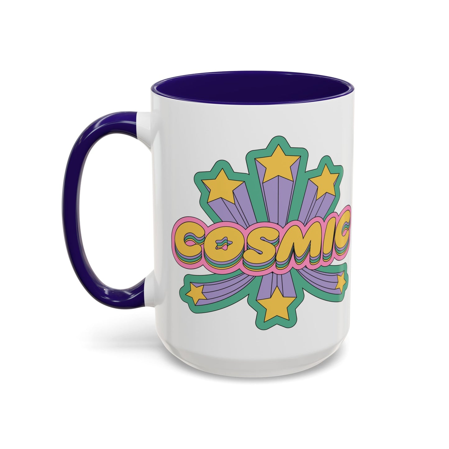 COSMIC Accent Mug – Retro Stars Burst | 11oz 15oz Colored Handle