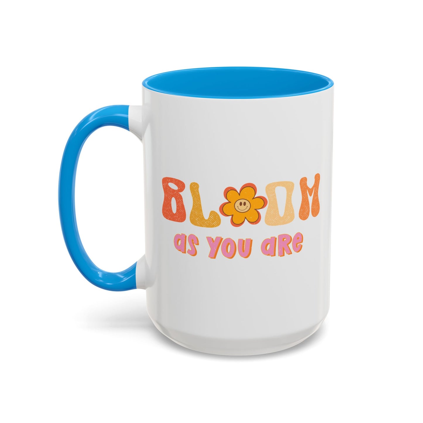 Bloom As You Are Accent Mug – Smiley Flower | 11oz 15oz Colored Handle