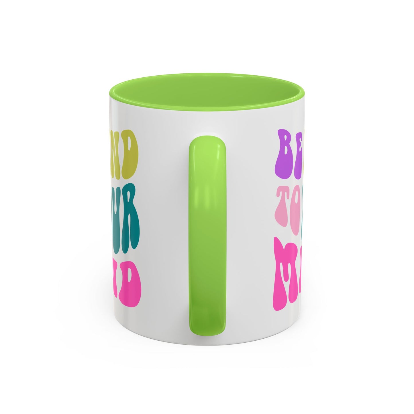 Be Kind To Your Mind Accent Mug – Retro Rainbow Letters | 11oz 15oz Colored Handle