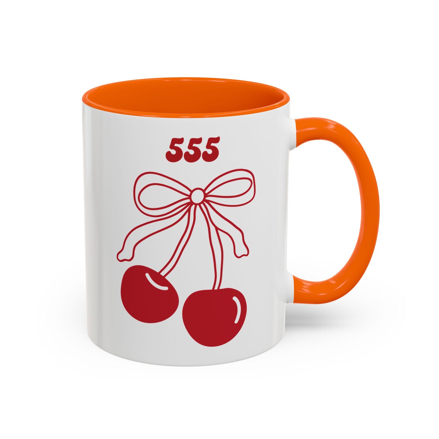 555 Angel Number Cherries Accent Mug – Coquette Bow Kawaii | 11oz 15oz — Pink, Red, Navy, Light Blue, Orange, Purple, Yellow