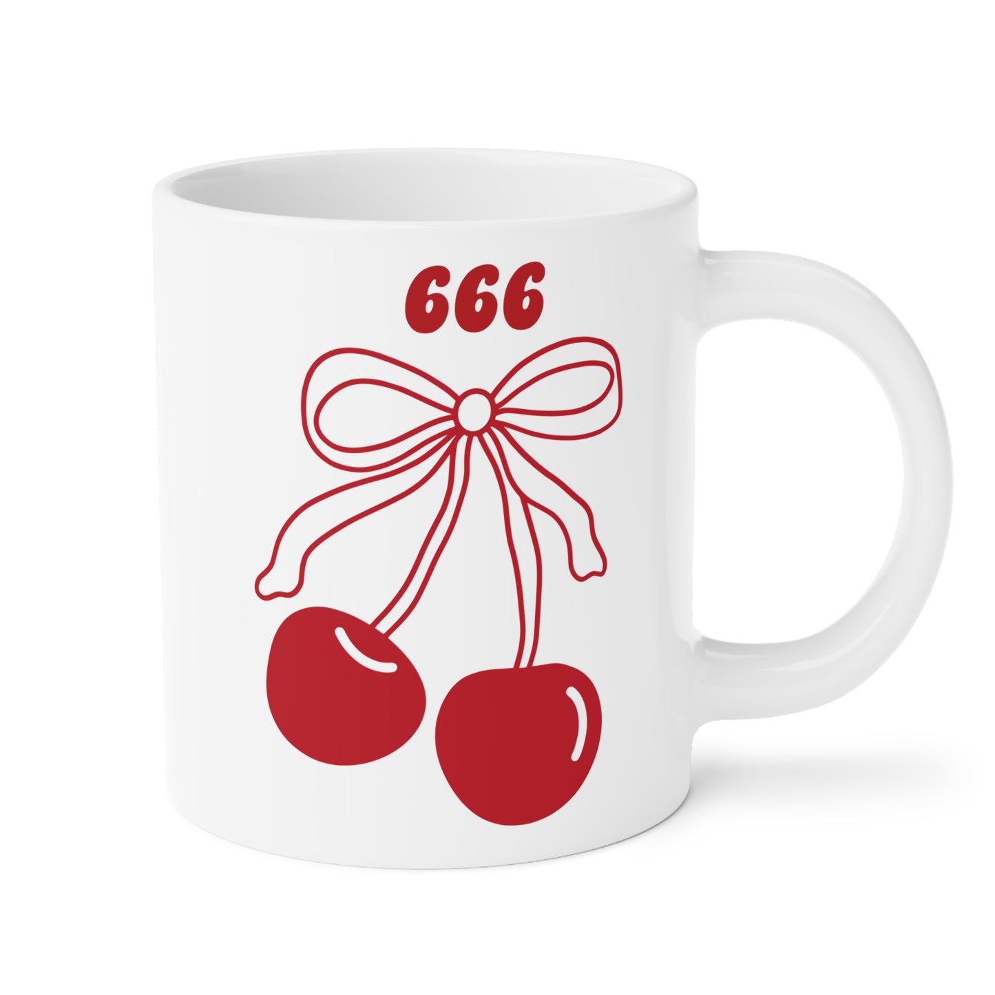 666 Angel Number Cherries Coffee Mug – Coquette Bow Kawaii | 11oz 15oz 20oz White Ceramic