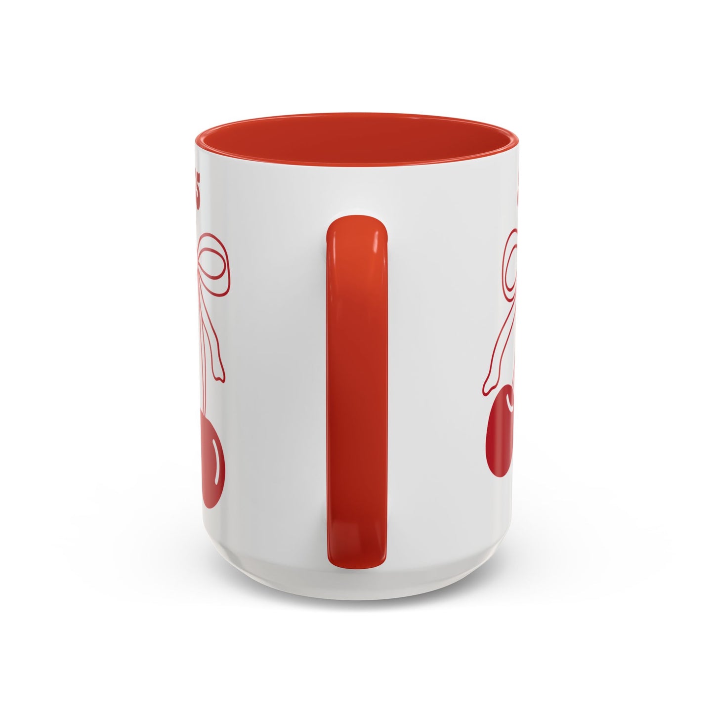 555 Angel Number Cherries Accent Mug – Coquette Bow Kawaii | 11oz 15oz — Pink, Red, Navy, Light Blue, Orange, Purple, Yellow