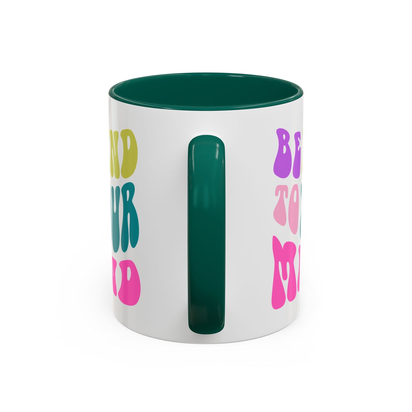 Be Kind To Your Mind Accent Mug – Retro Rainbow Letters | 11oz 15oz Colored Handle