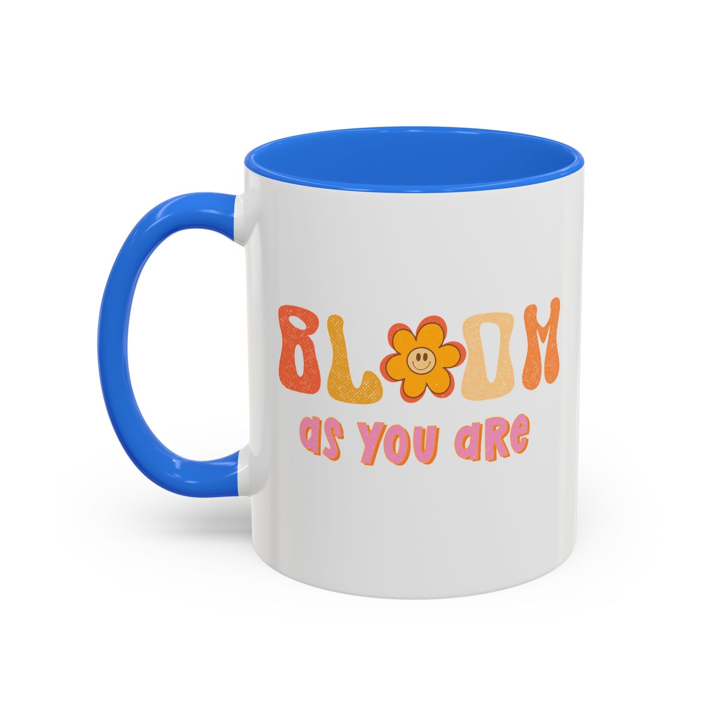 Bloom As You Are Accent Mug – Smiley Flower | 11oz 15oz Colored Handle