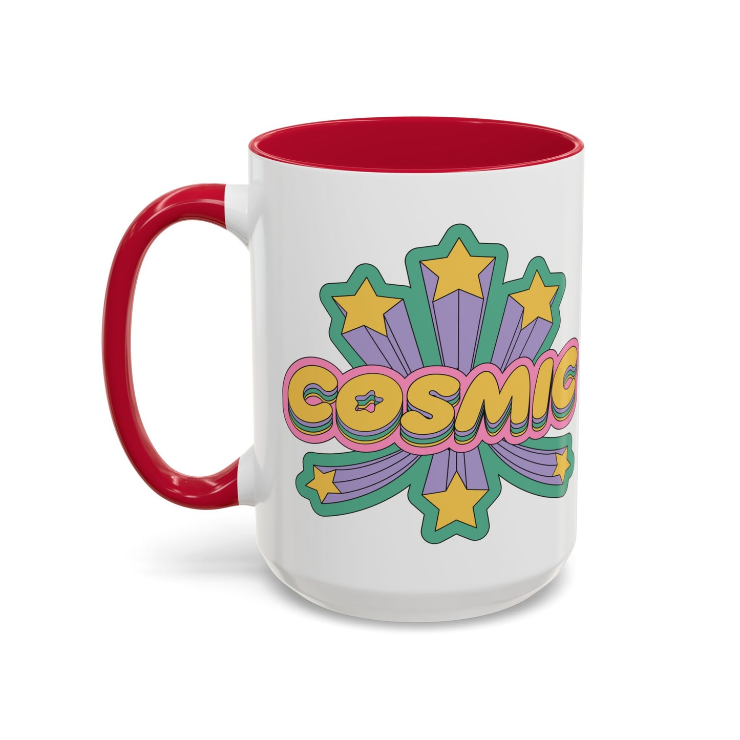 COSMIC Accent Mug – Retro Stars Burst | 11oz 15oz Colored Handle