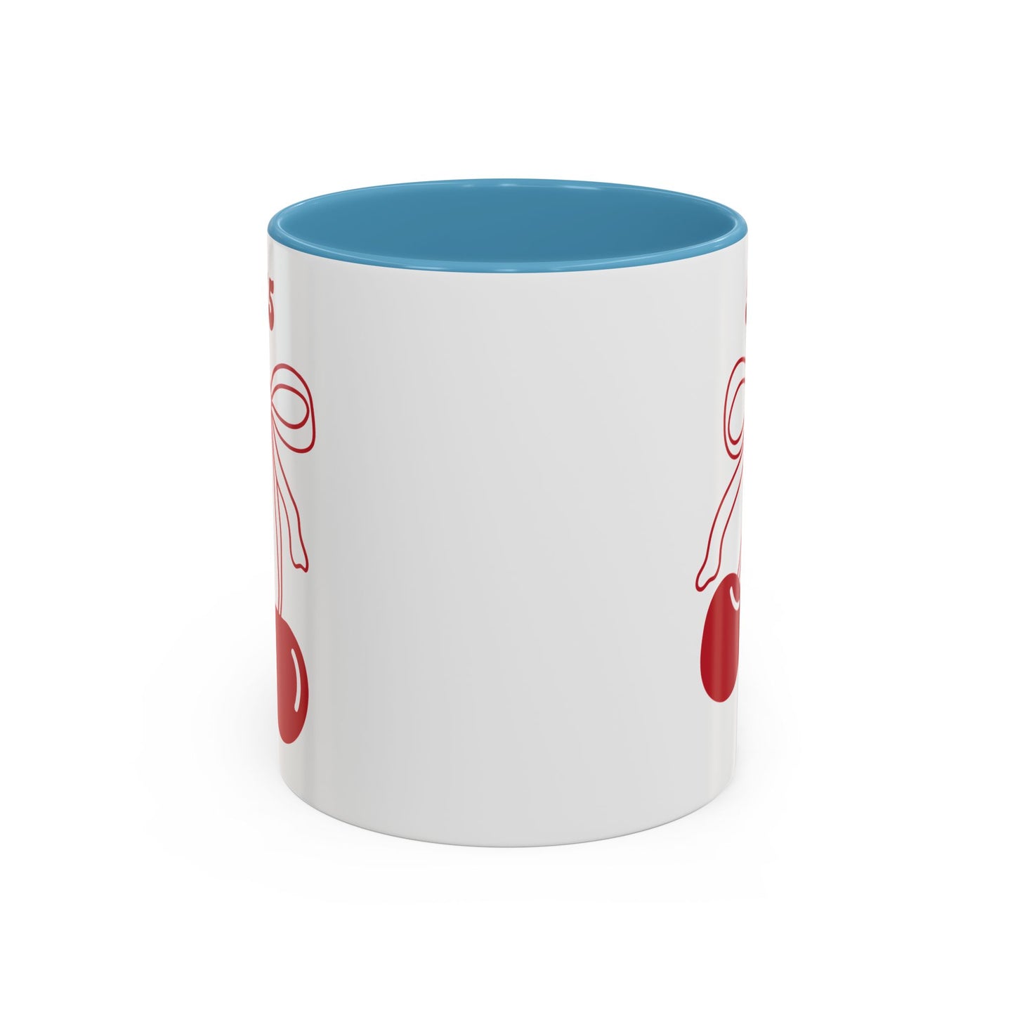 555 Angel Number Cherries Accent Mug – Coquette Bow Kawaii | 11oz 15oz — Pink, Red, Navy, Light Blue, Orange, Purple, Yellow