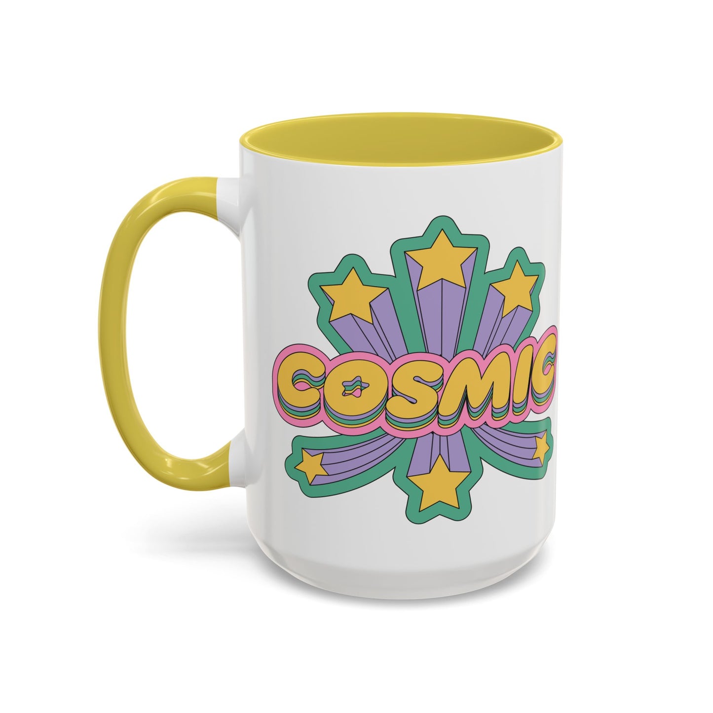 COSMIC Accent Mug – Retro Stars Burst | 11oz 15oz Colored Handle