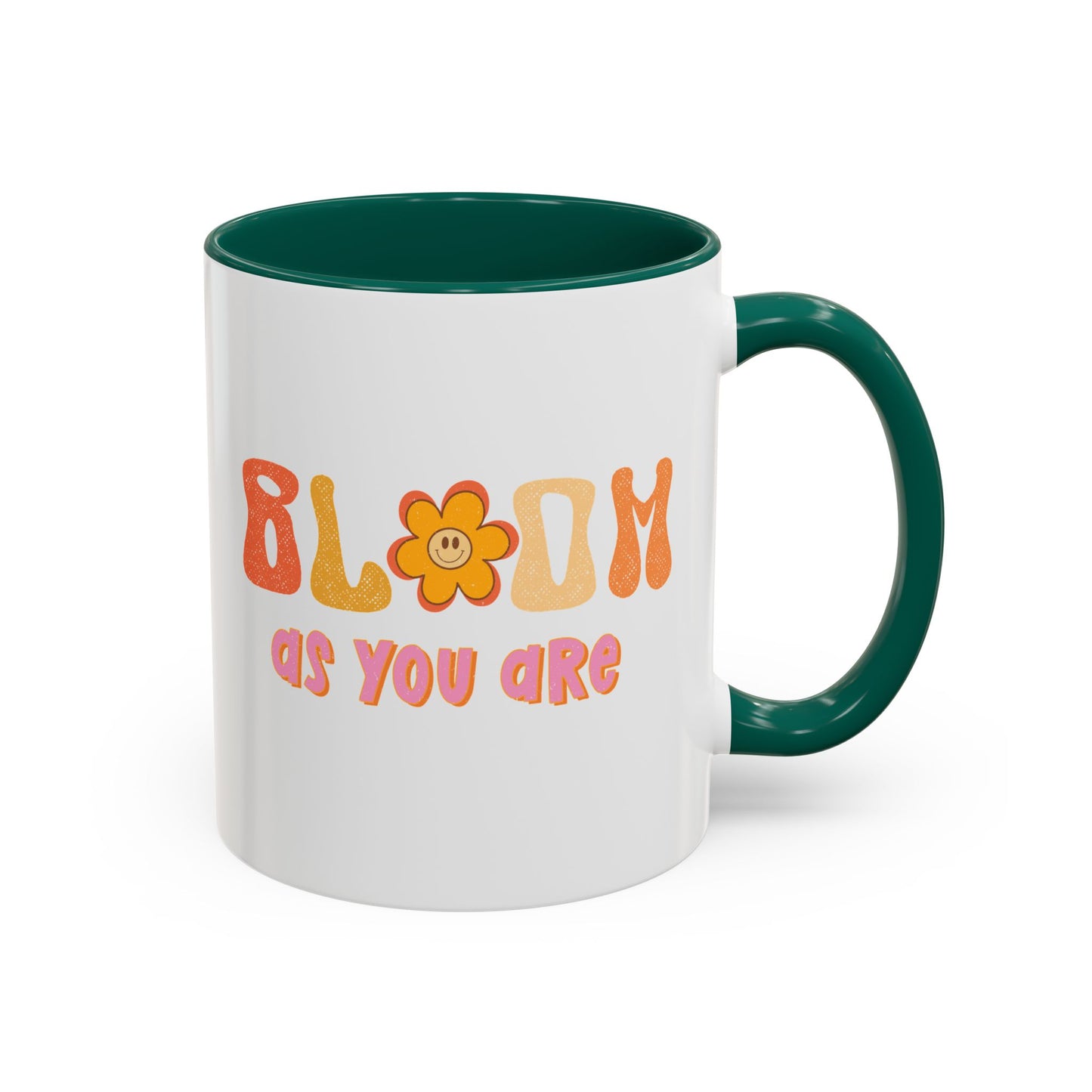 Bloom As You Are Accent Mug – Smiley Flower | 11oz 15oz Colored Handle