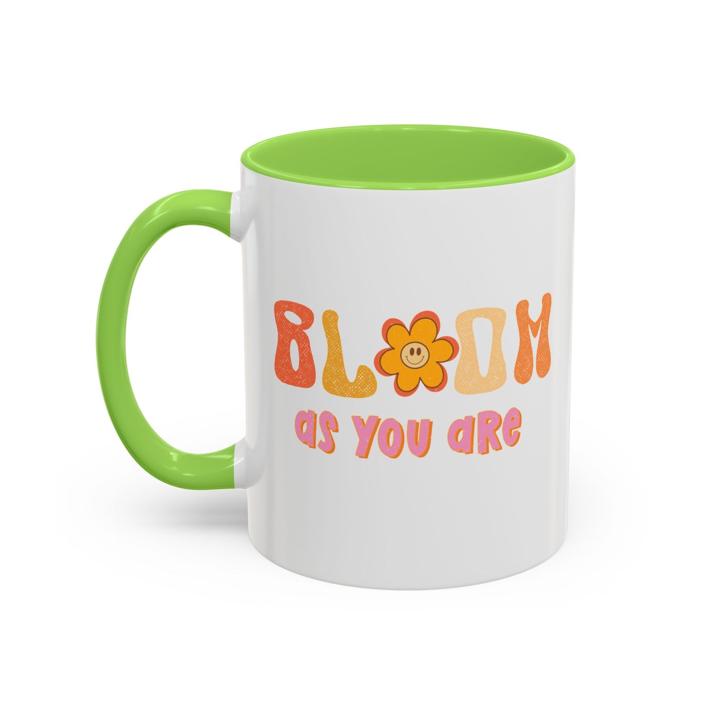 Bloom As You Are Accent Mug – Smiley Flower | 11oz 15oz Colored Handle