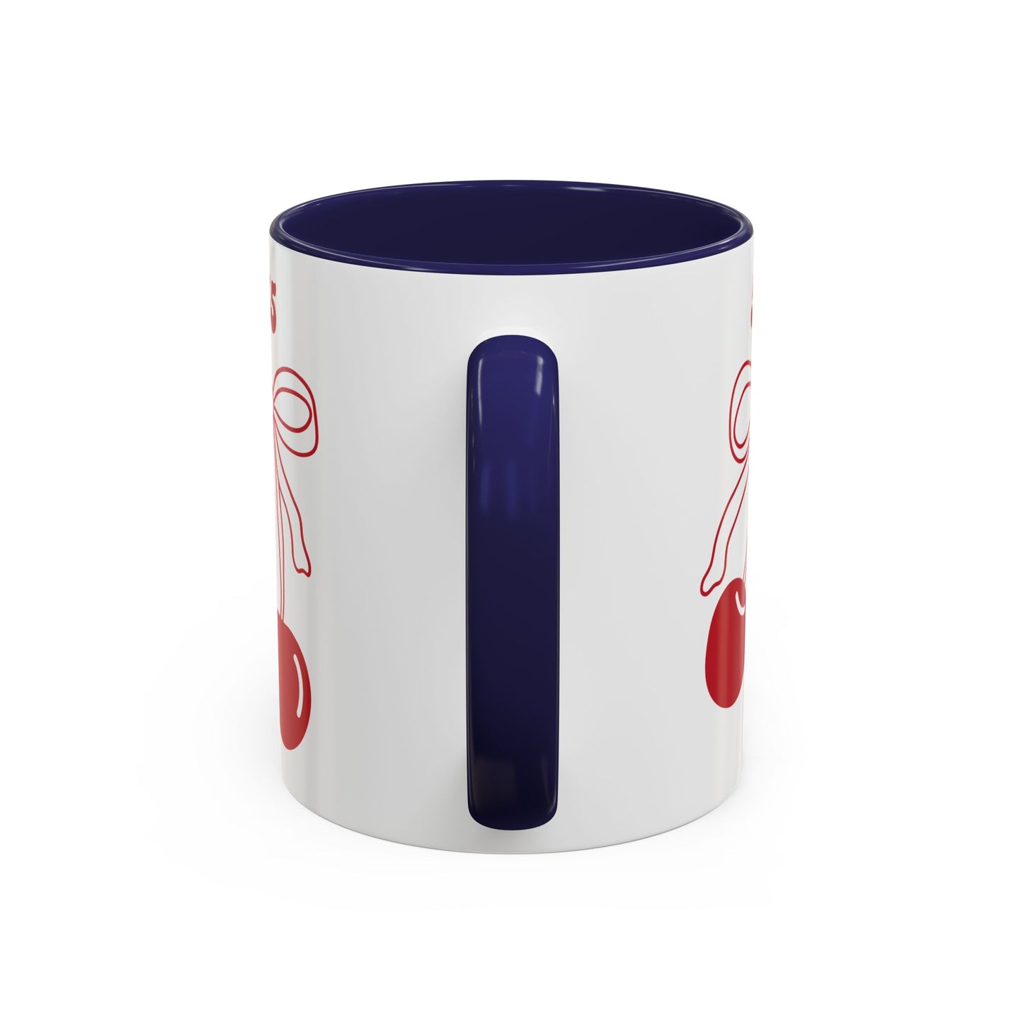 555 Angel Number Cherries Accent Mug – Coquette Bow Kawaii | 11oz 15oz — Pink, Red, Navy, Light Blue, Orange, Purple, Yellow