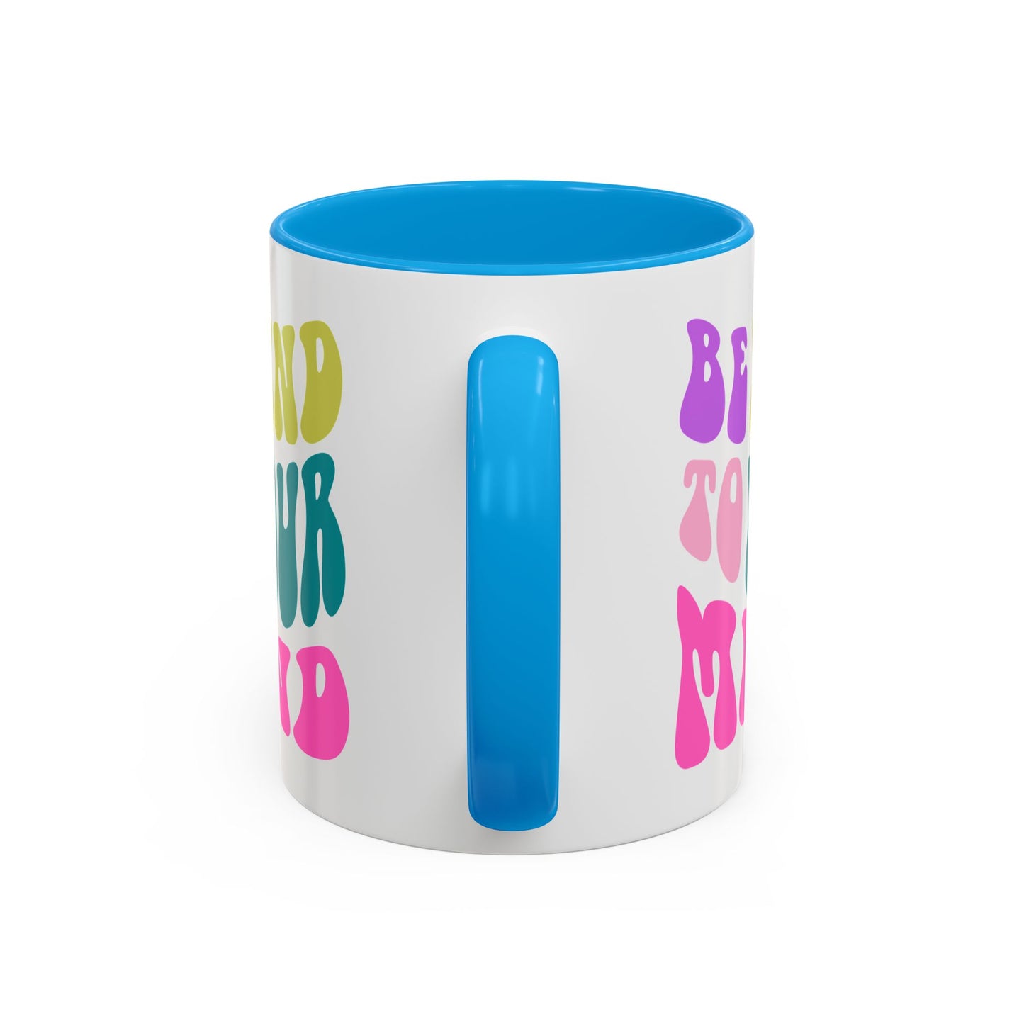 Be Kind To Your Mind Accent Mug – Retro Rainbow Letters | 11oz 15oz Colored Handle
