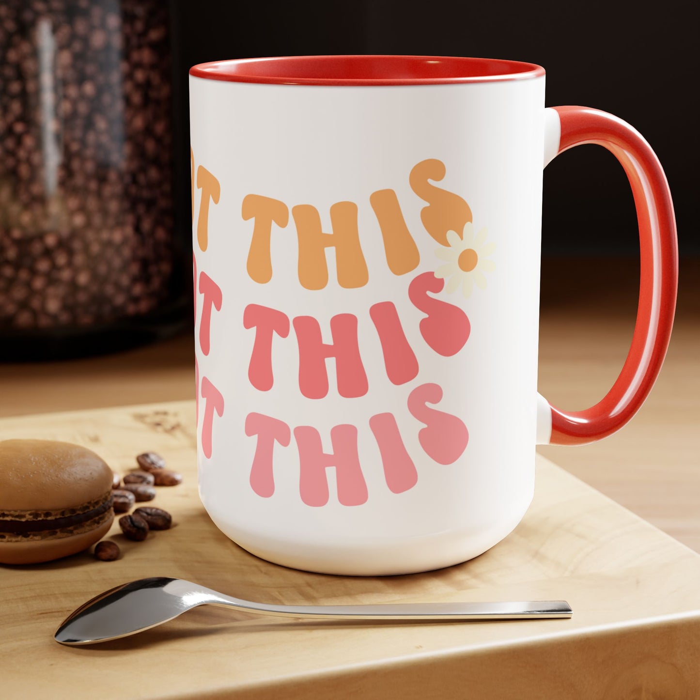 You Got This Groovy 70s Themed Coffee Mug 15oz - Multi-Pink Retro Style Ceramic Cup - Inspirational Positivity Boosting Drinkware