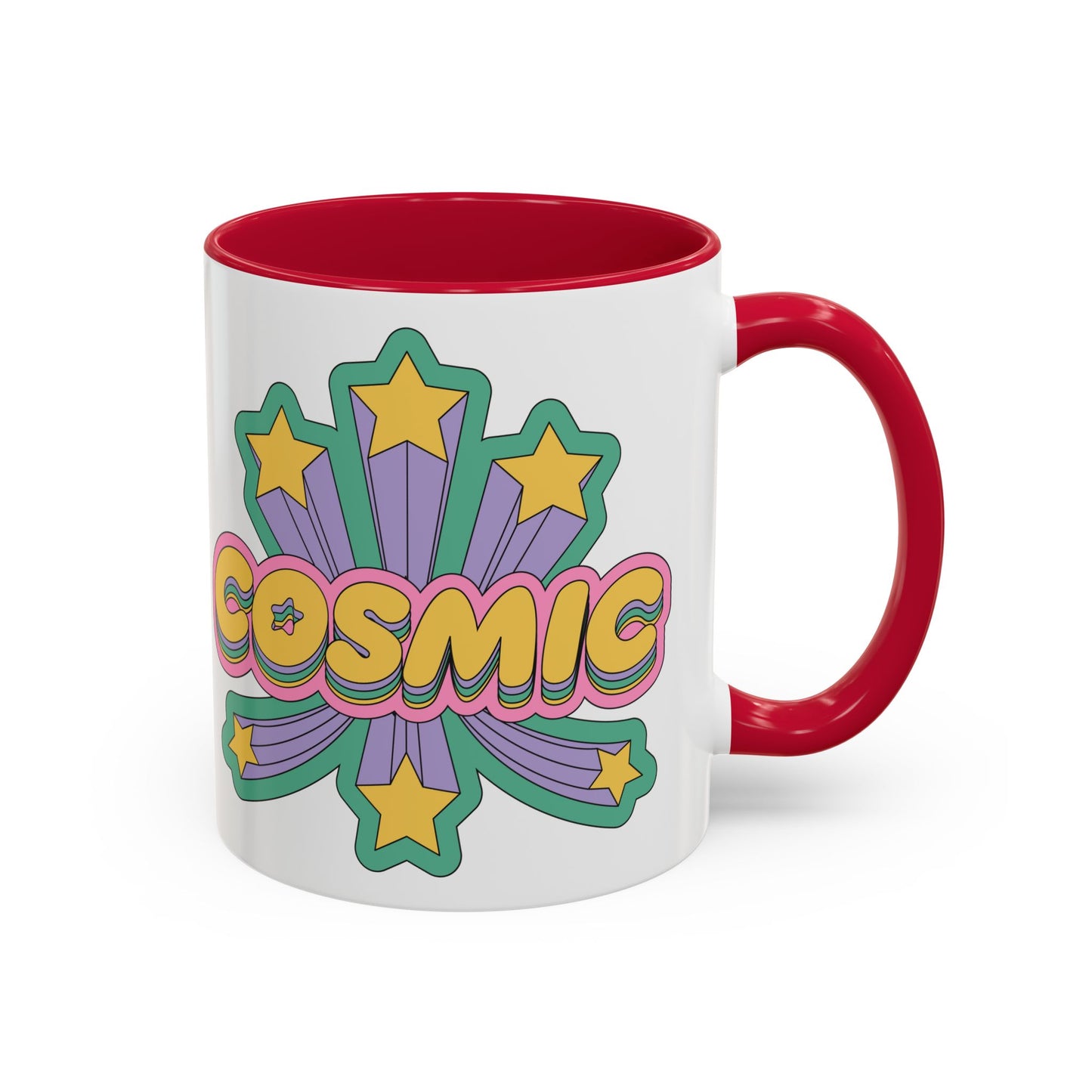 COSMIC Accent Mug – Retro Stars Burst | 11oz 15oz Colored Handle