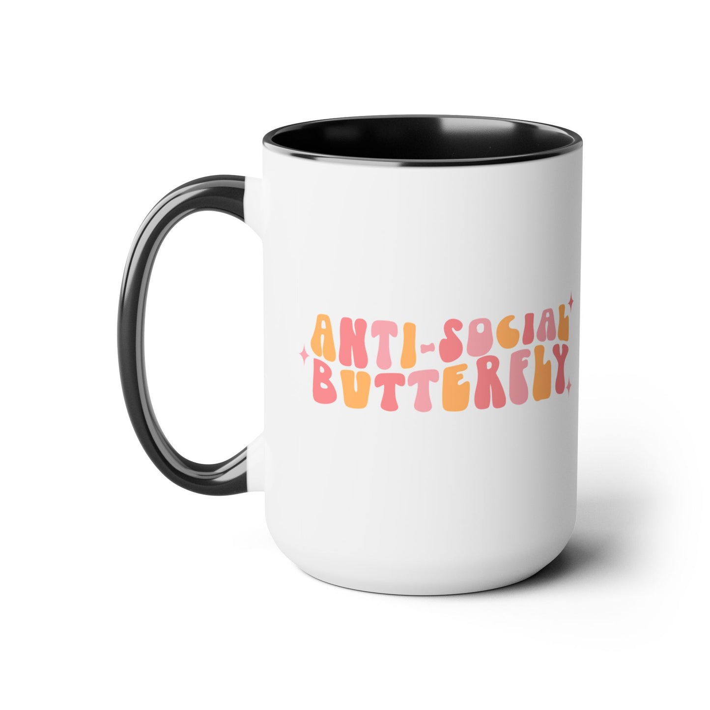 Anti-Social Butterfly Coffee Mug – Retro 70s Wavy Type | 15oz Accent
