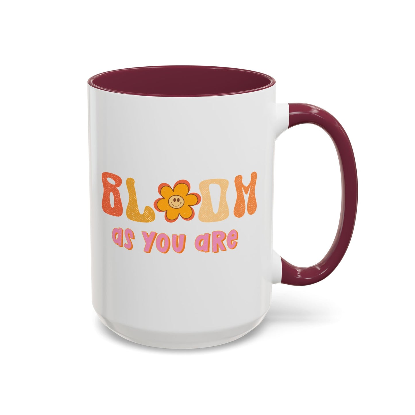 Bloom As You Are Accent Mug – Smiley Flower | 11oz 15oz Colored Handle