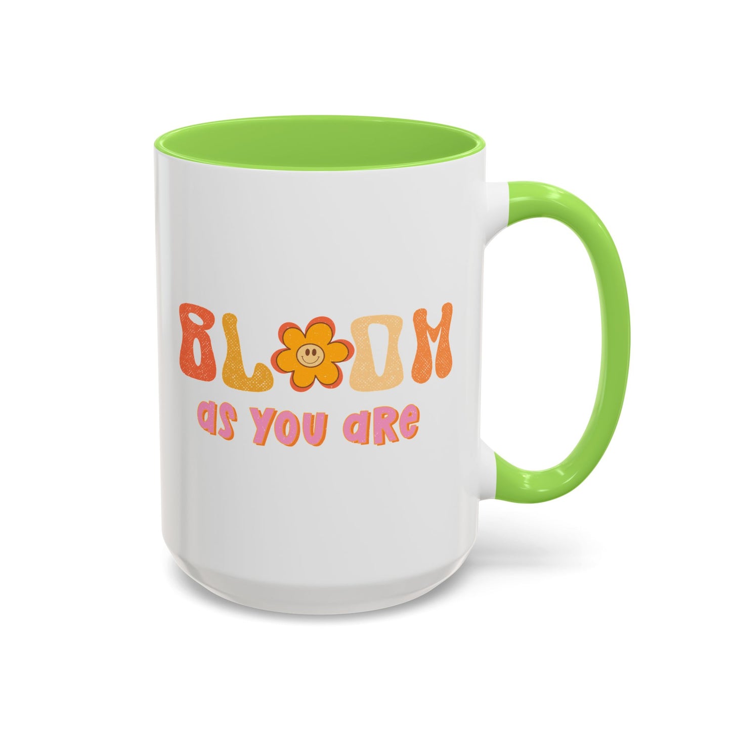 Bloom As You Are Accent Mug – Smiley Flower | 11oz 15oz Colored Handle