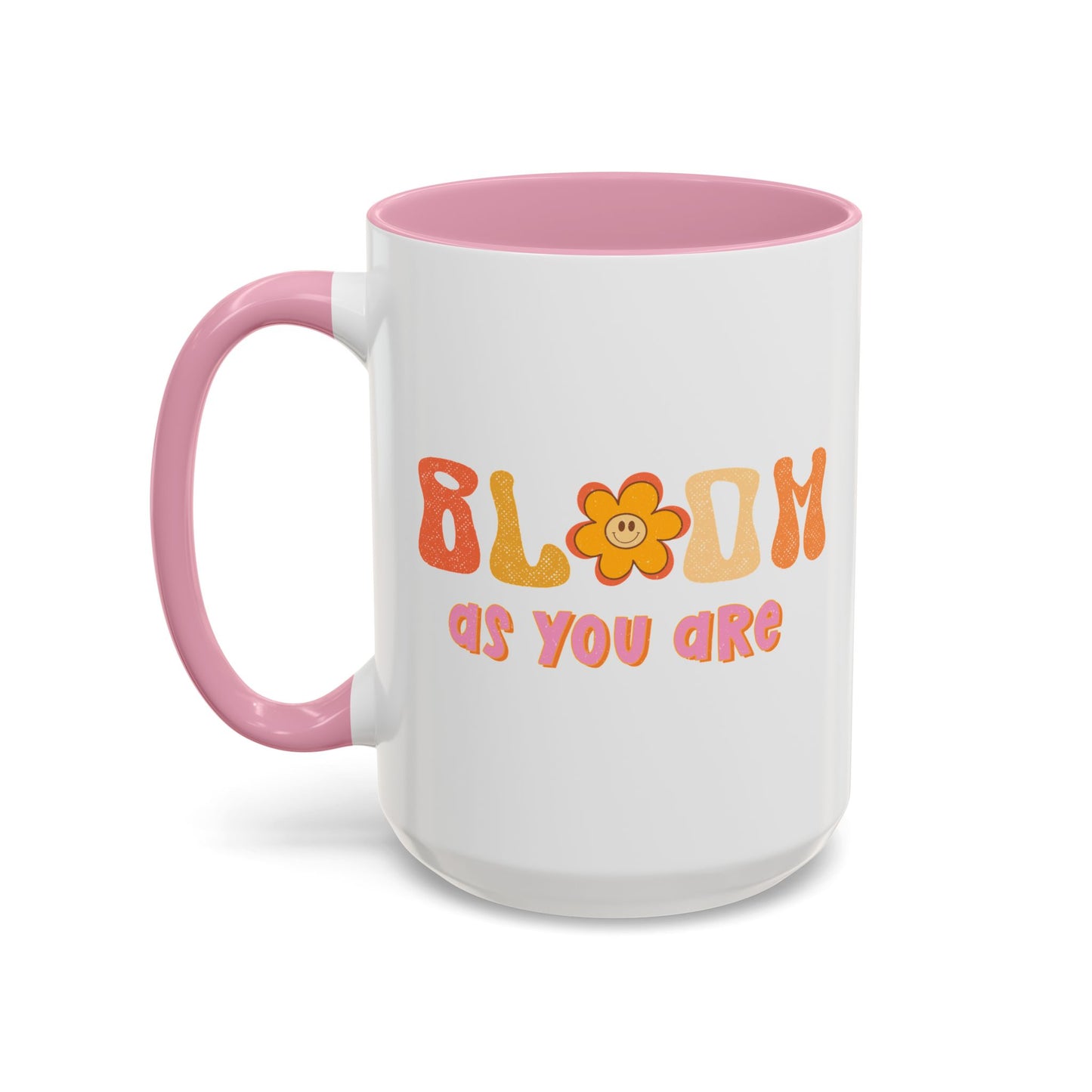 Bloom As You Are Accent Mug – Smiley Flower | 11oz 15oz Colored Handle