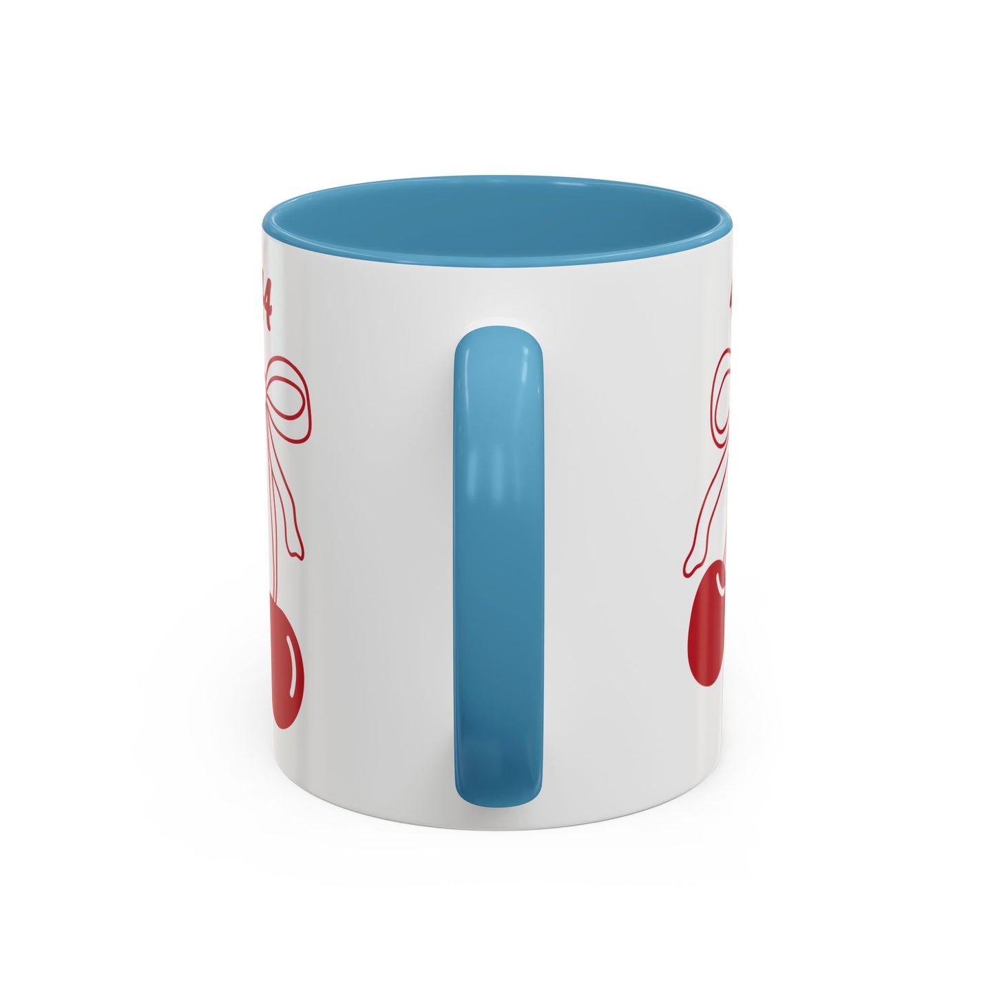 444 Angel Number Cherries Accent Mug – Coquette Bow Kawaii | 11oz 15oz — Navy, Light Blue, Orange, Purple, Yellow