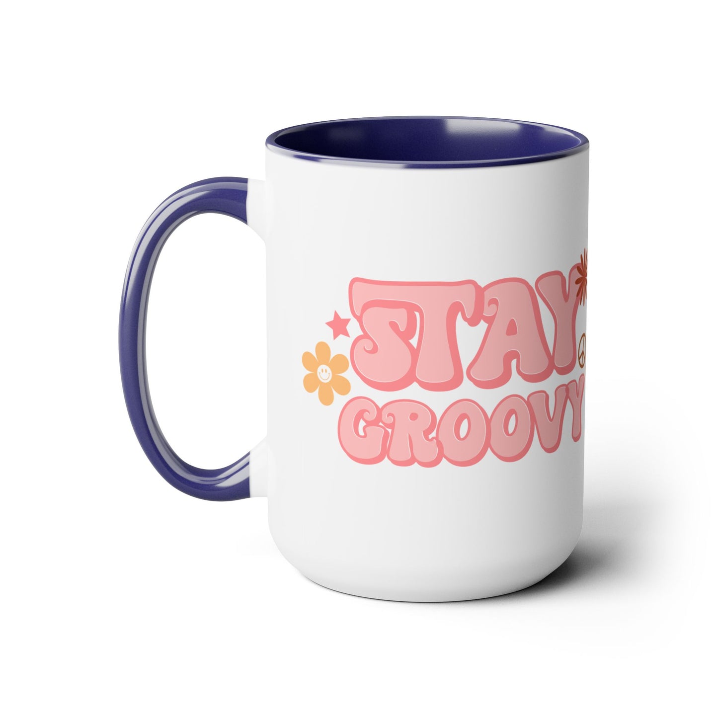 Stay Groovy Coffee Mug 15oz - 70s Inspired, Pastel Pink, Swirly Font - Boost Your Mood with this Free-Spirit, Funkadelic Beverage