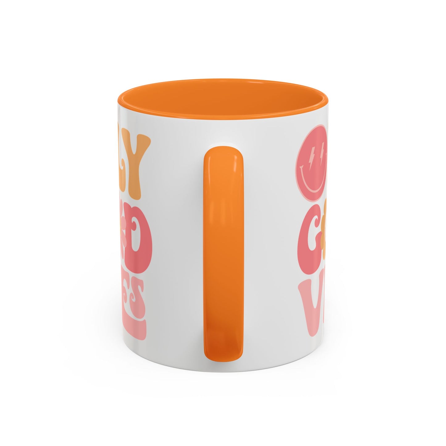 Only Good Vibes Accent Mug – Retro Bubble Letters & Flowers | 11oz 15oz Colored Handle