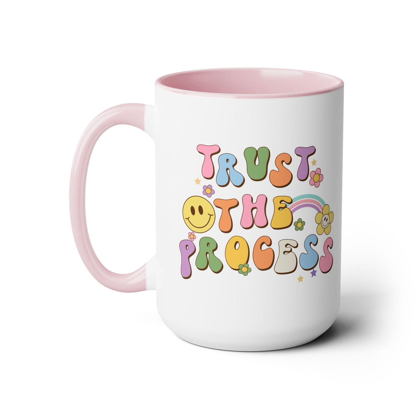 70s Retro Trust the Process Coffee Mug 15oz - Funky Multi-Color Ceramic Cup - Inspirational Motivation Drinkware - Gift for Goal Setters