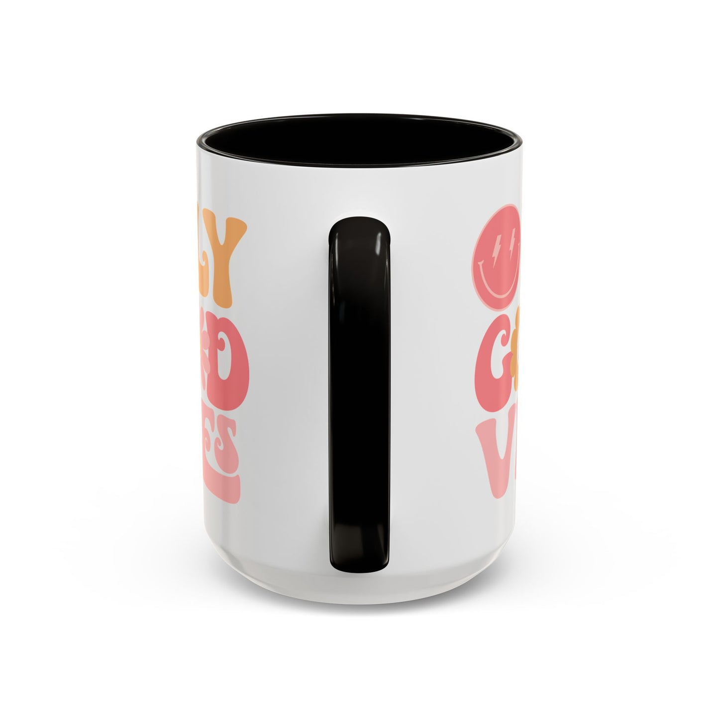 Only Good Vibes Accent Mug – Retro Bubble Letters & Flowers | 11oz 15oz Colored Handle