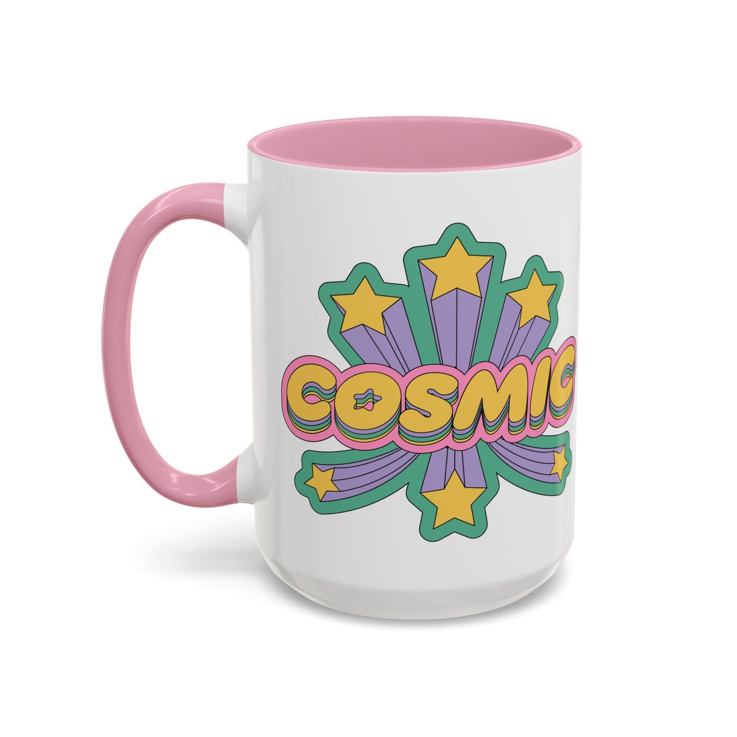 COSMIC Accent Mug – Retro Stars Burst | 11oz 15oz Colored Handle