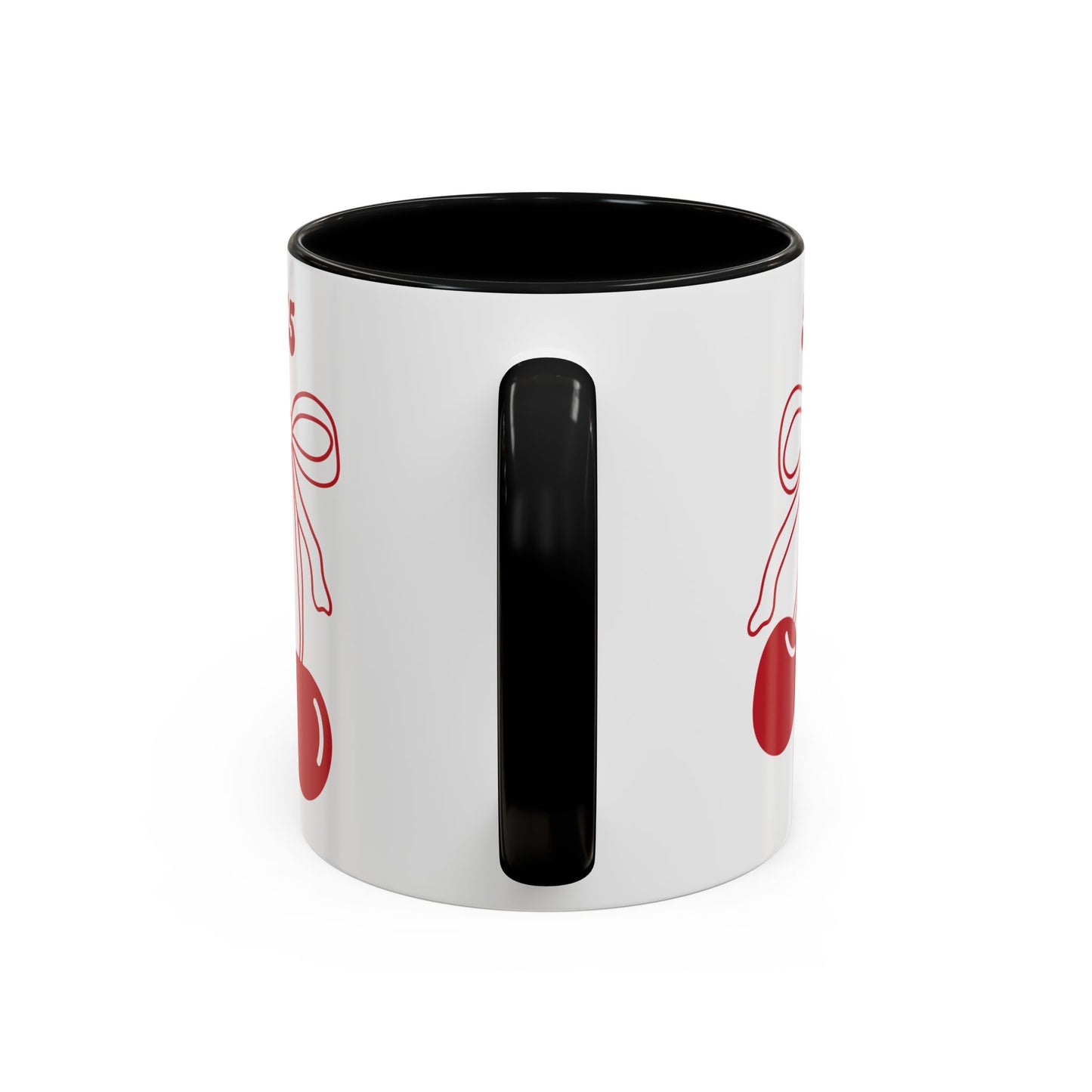 555 Angel Number Cherries Accent Mug – Coquette Bow Kawaii | 11oz 15oz — Pink, Red, Navy, Light Blue, Orange, Purple, Yellow