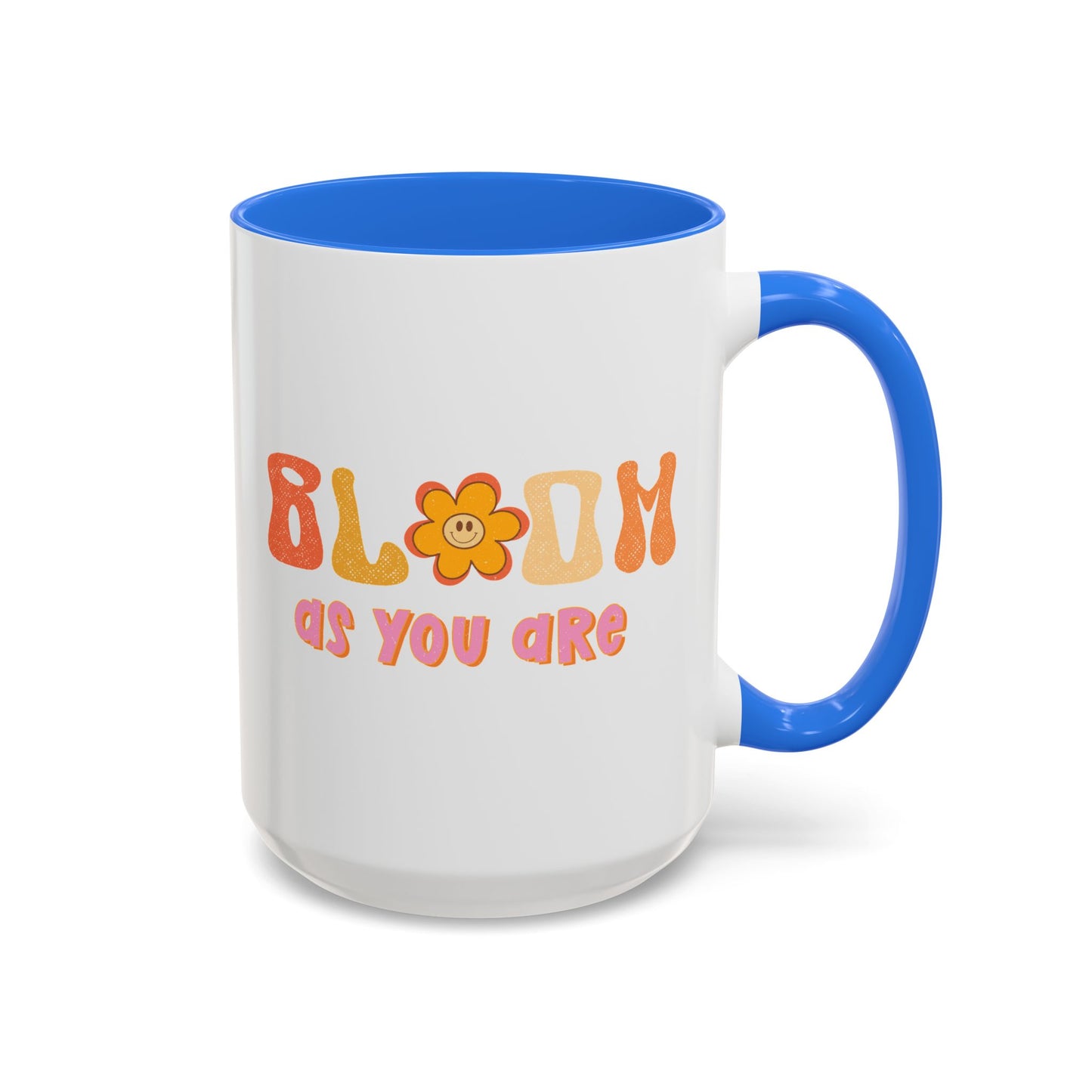 Bloom As You Are Accent Mug – Smiley Flower | 11oz 15oz Colored Handle