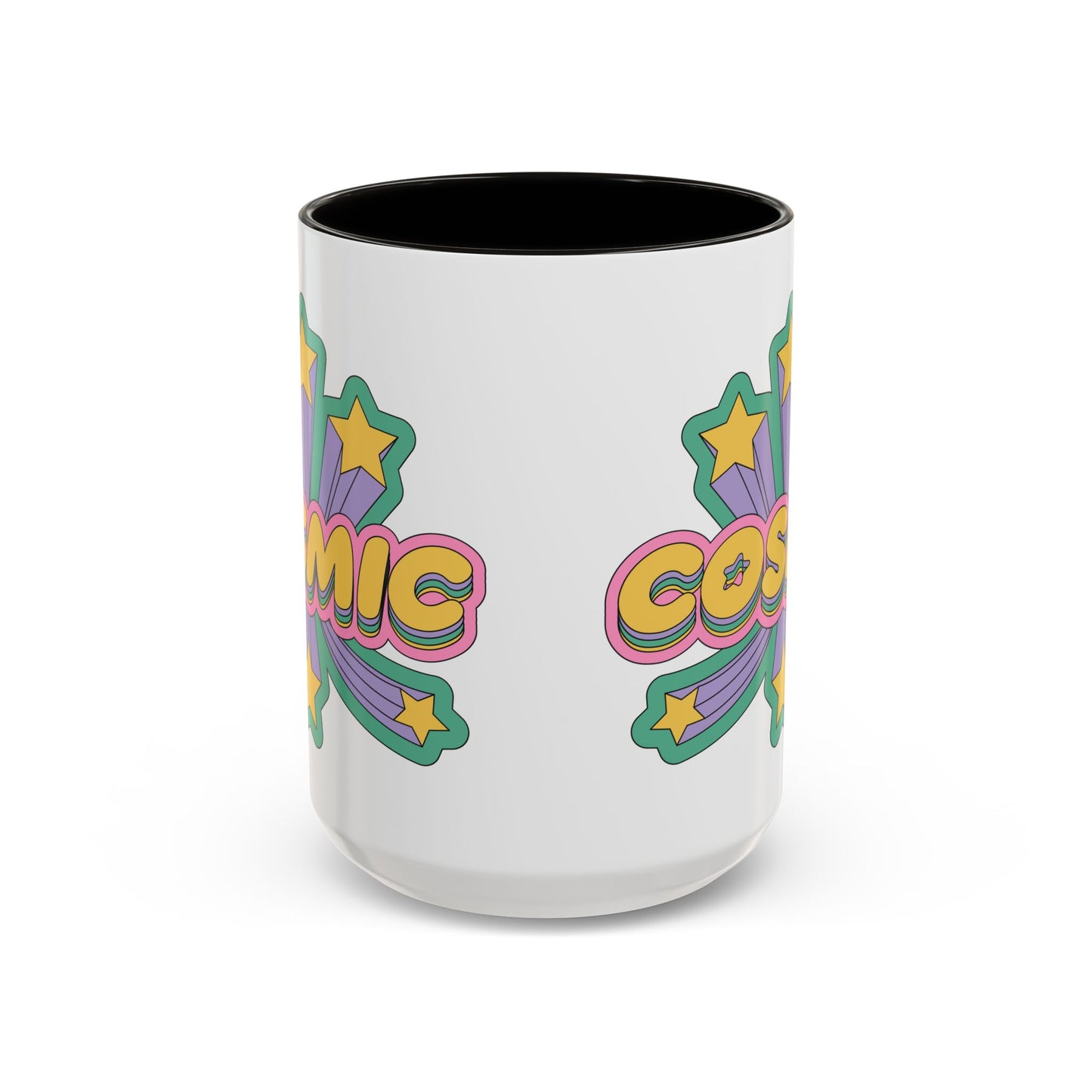 COSMIC Accent Mug – Retro Stars Burst | 11oz 15oz Colored Handle