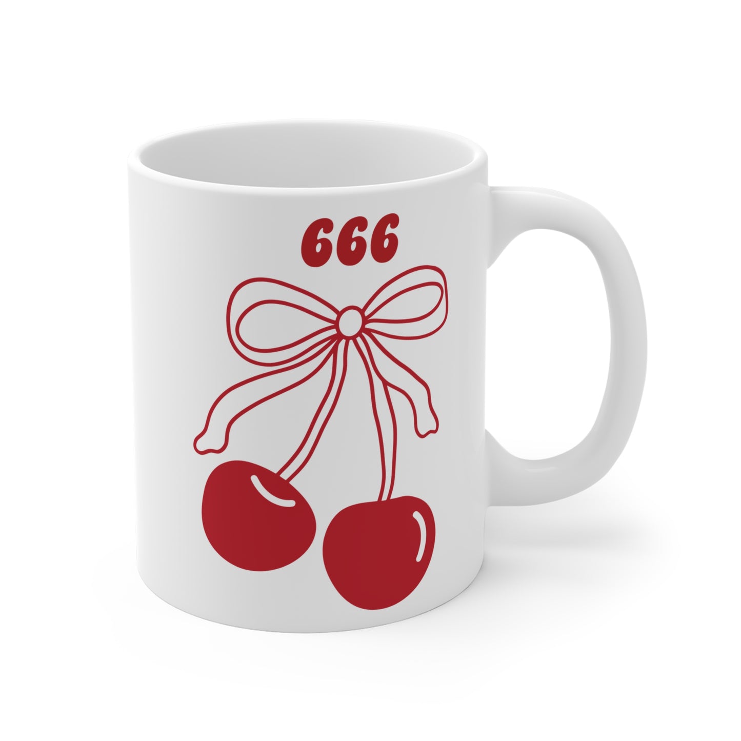 666 Angel Number Cherries Coffee Mug – Coquette Bow Kawaii | 11oz 15oz 20oz White Ceramic
