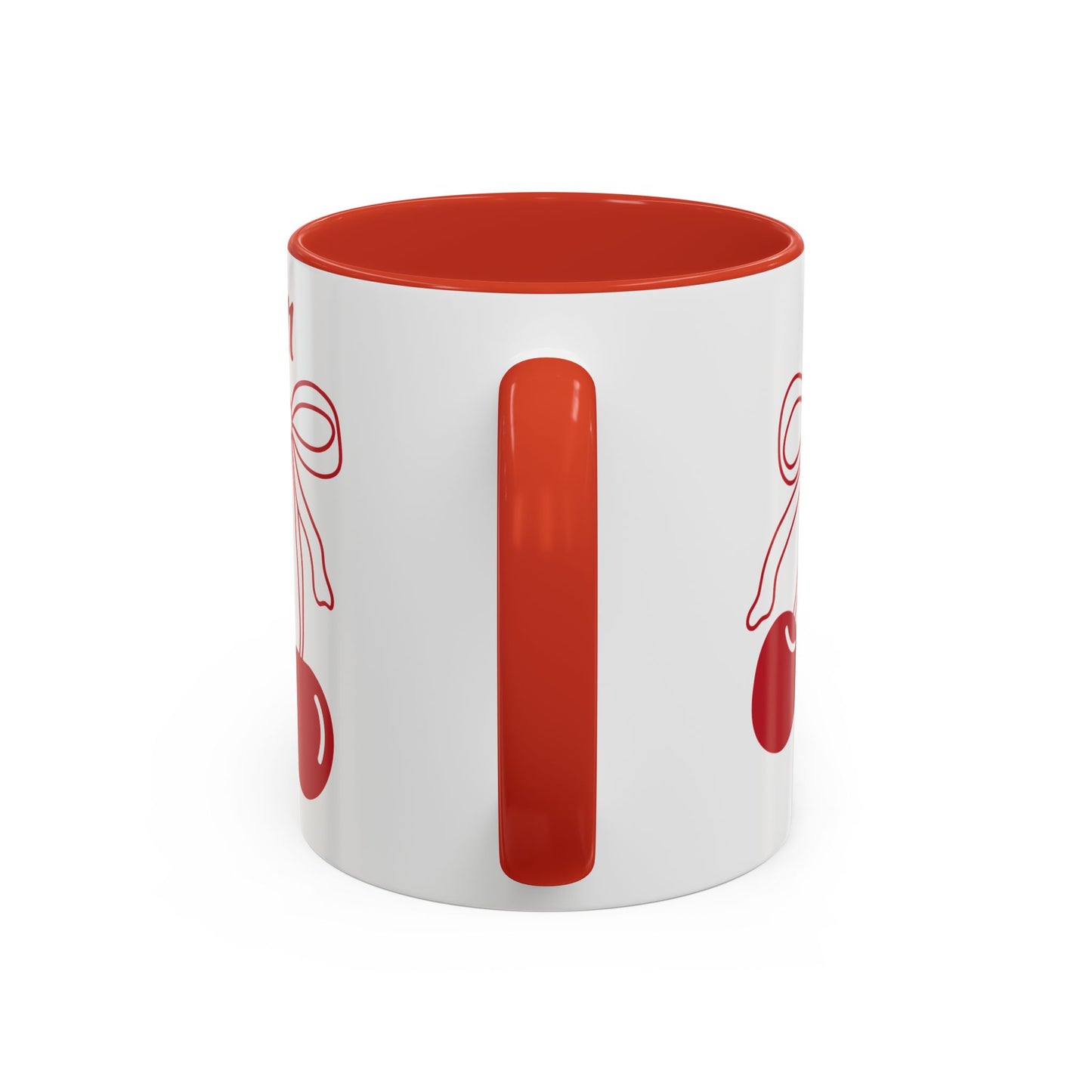 111 Angel Number Cherries Accent Mug – Coquette Bow Kawaii Coffee Mug Aesthetic | 11oz 15oz — Pink, Black, Purple, Yellow, Light Blue
