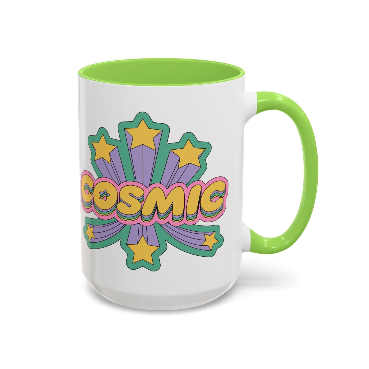 COSMIC Accent Mug – Retro Stars Burst | 11oz 15oz Colored Handle
