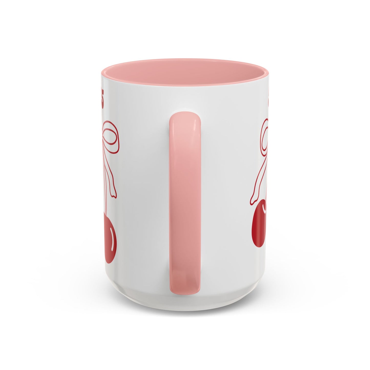 555 Angel Number Cherries Accent Mug – Coquette Bow Kawaii | 11oz 15oz — Pink, Red, Navy, Light Blue, Orange, Purple, Yellow
