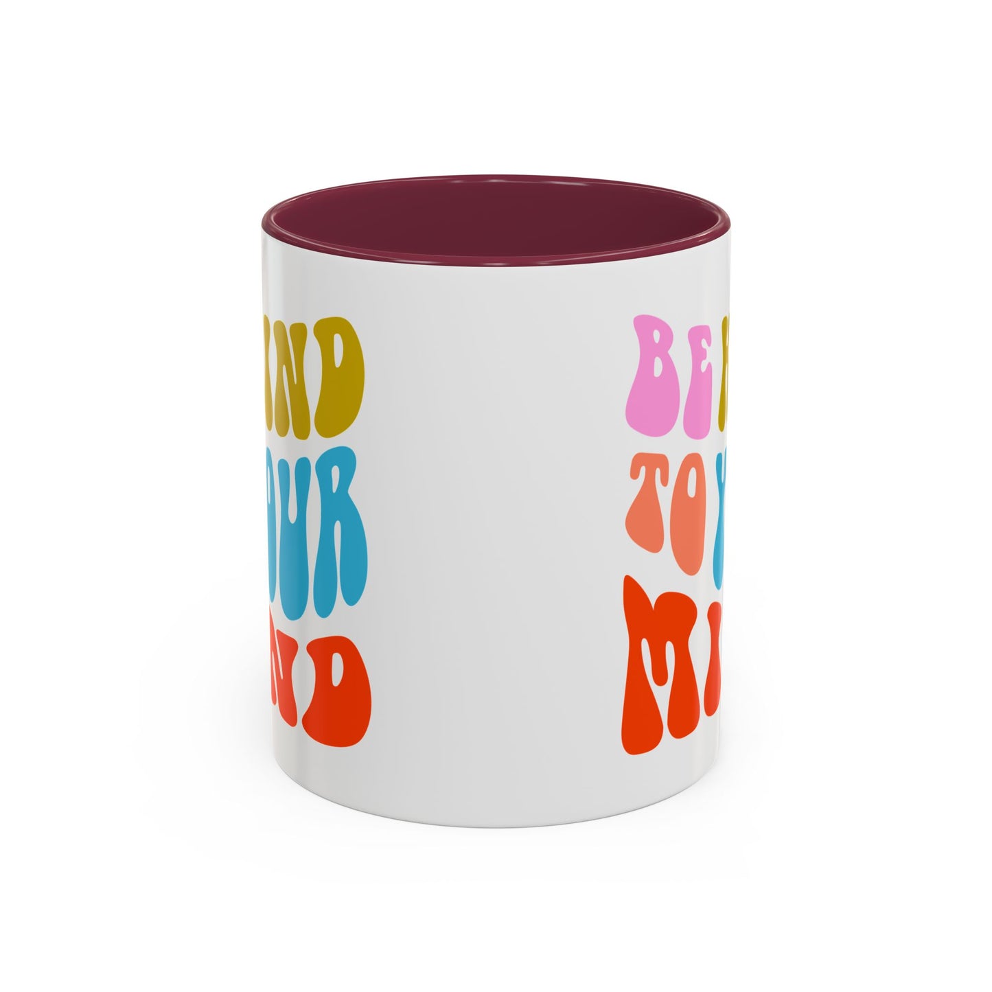 Be Kind To Your Mind Accent Mug – Retro Rainbow Letters | 11oz 15oz Multiple colors
