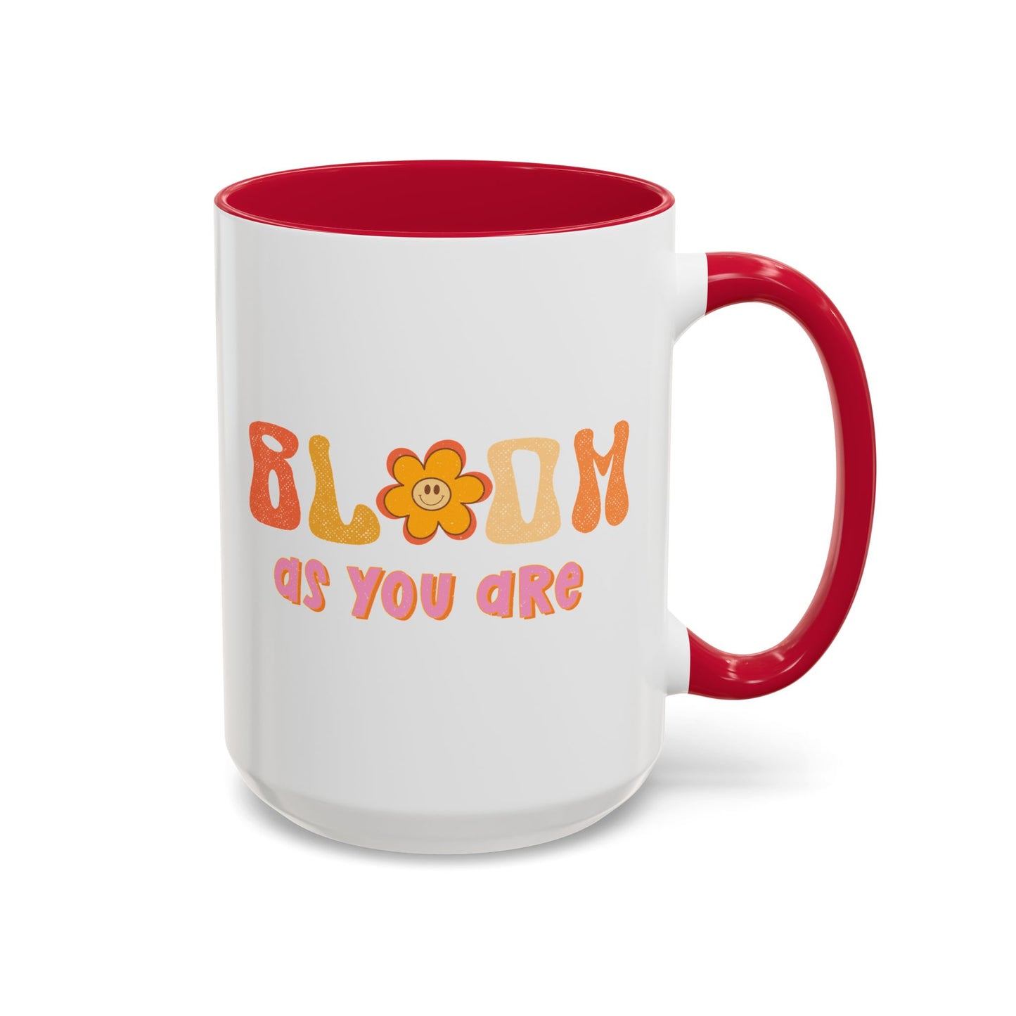 Bloom As You Are Accent Mug – Smiley Flower | 11oz 15oz Colored Handle