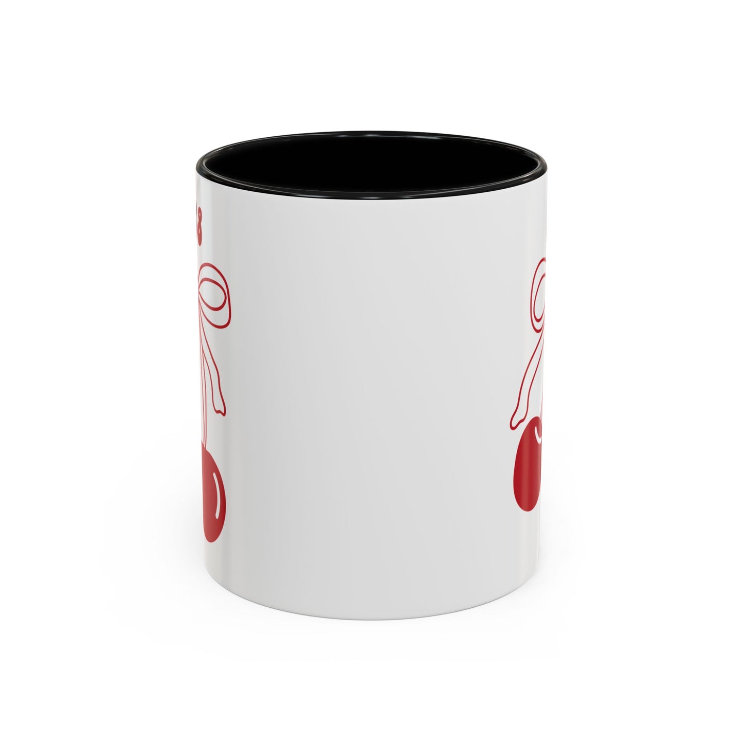 888 Angel Number Cherries Accent Mug – Coquette Bow Kawaii | 11oz 15oz — Purple, Yellow, Navy, Pink, Red, Light Blue, Orange